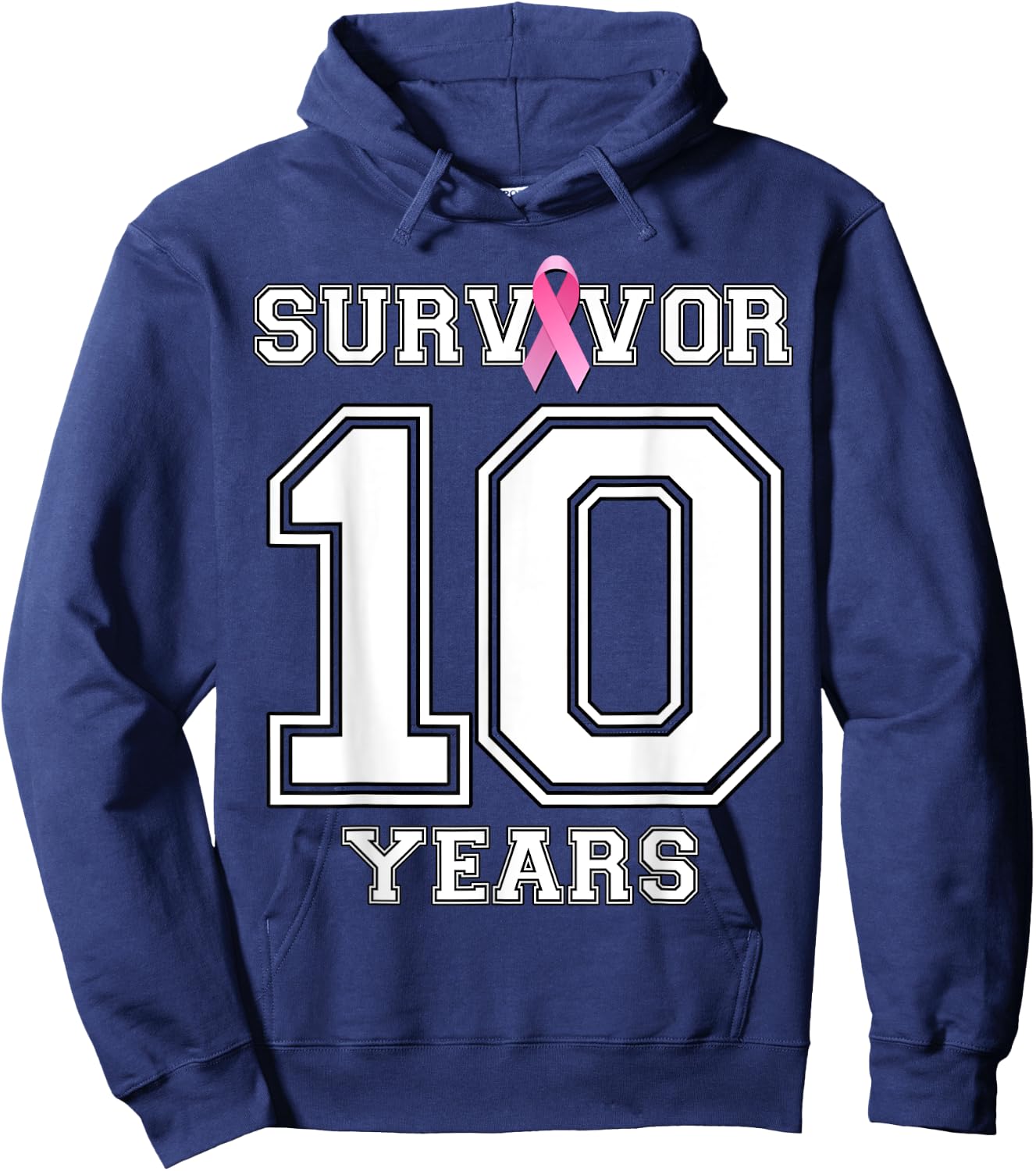 10 Years Breast Cancer Survivor Gifts Pink Ribbon Hoodie - Hoodie | Navy
