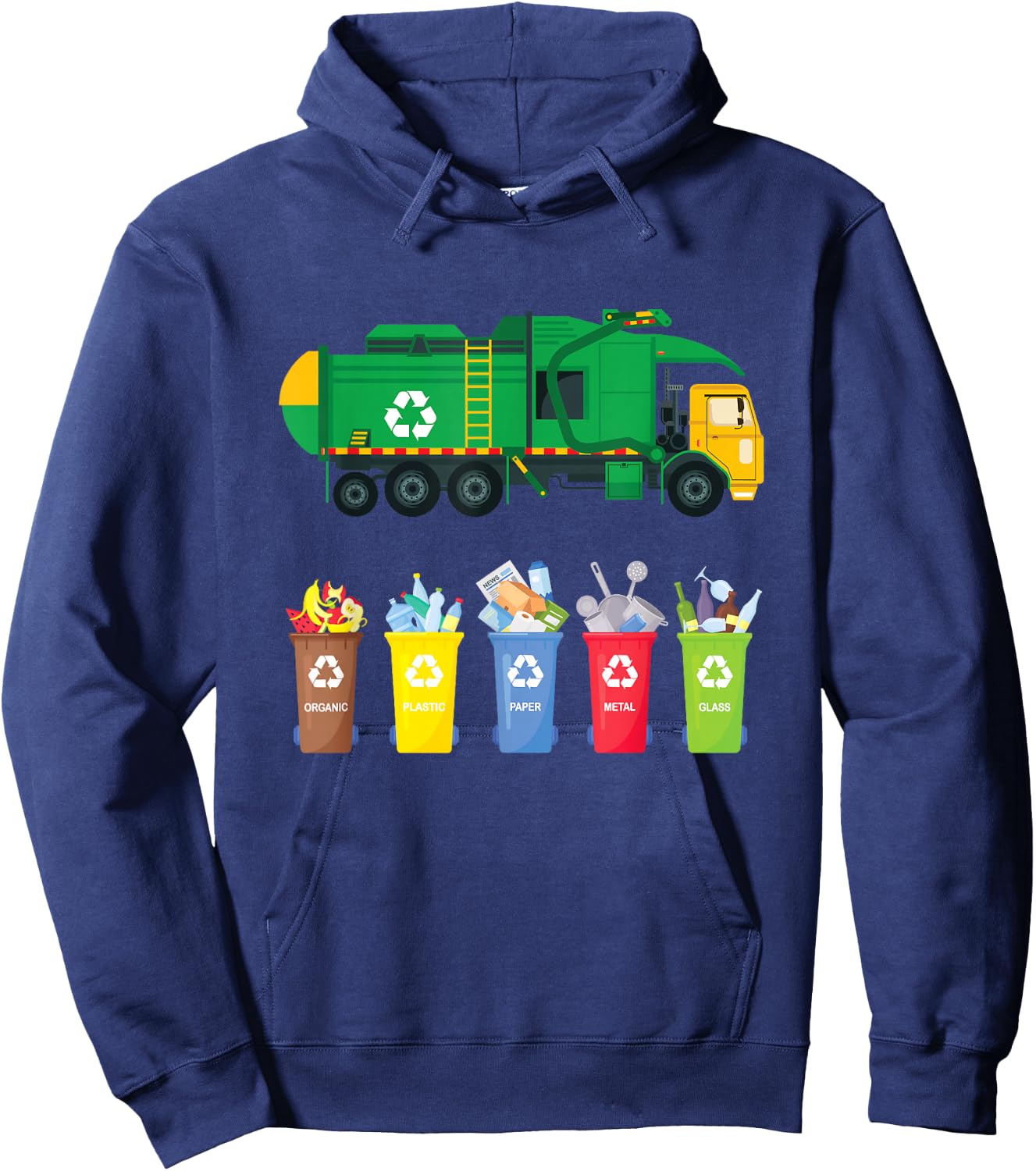 Recycling Trash Truck Kids Garbage Truck Hoodie - Hoodie | Navy