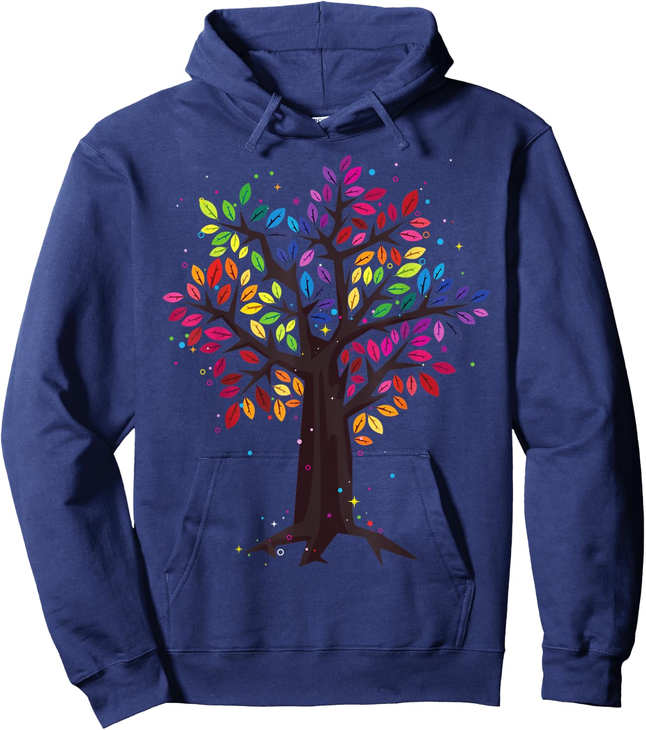Rainbow Tree, Tree of Life, Colorful Leaf Rainbow Leaf Hoodie - Hoodie | Navy