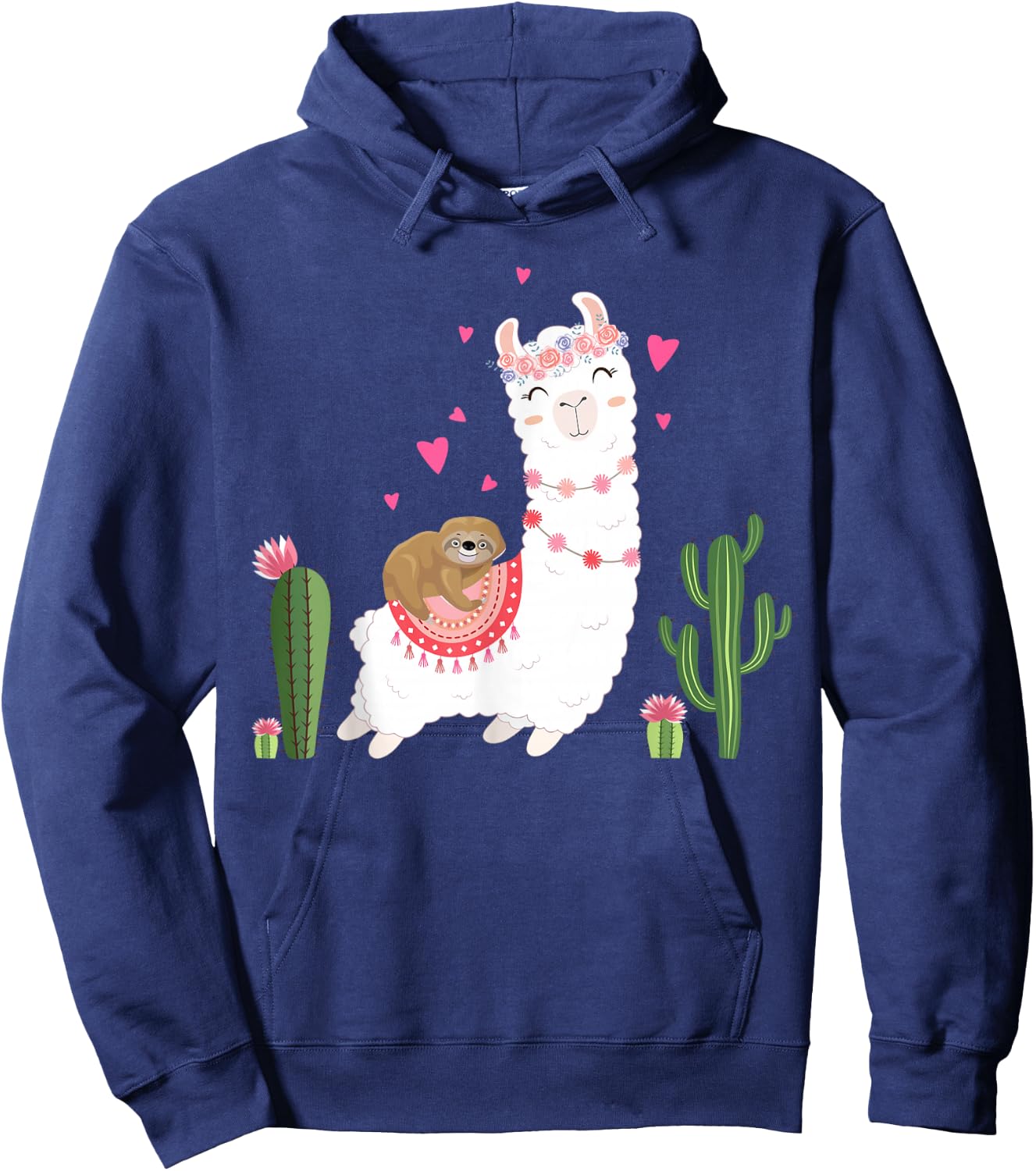 Cute Sloth Riding Llama Shirt Heart Valentines Day Hoodie - Hoodie | Navy