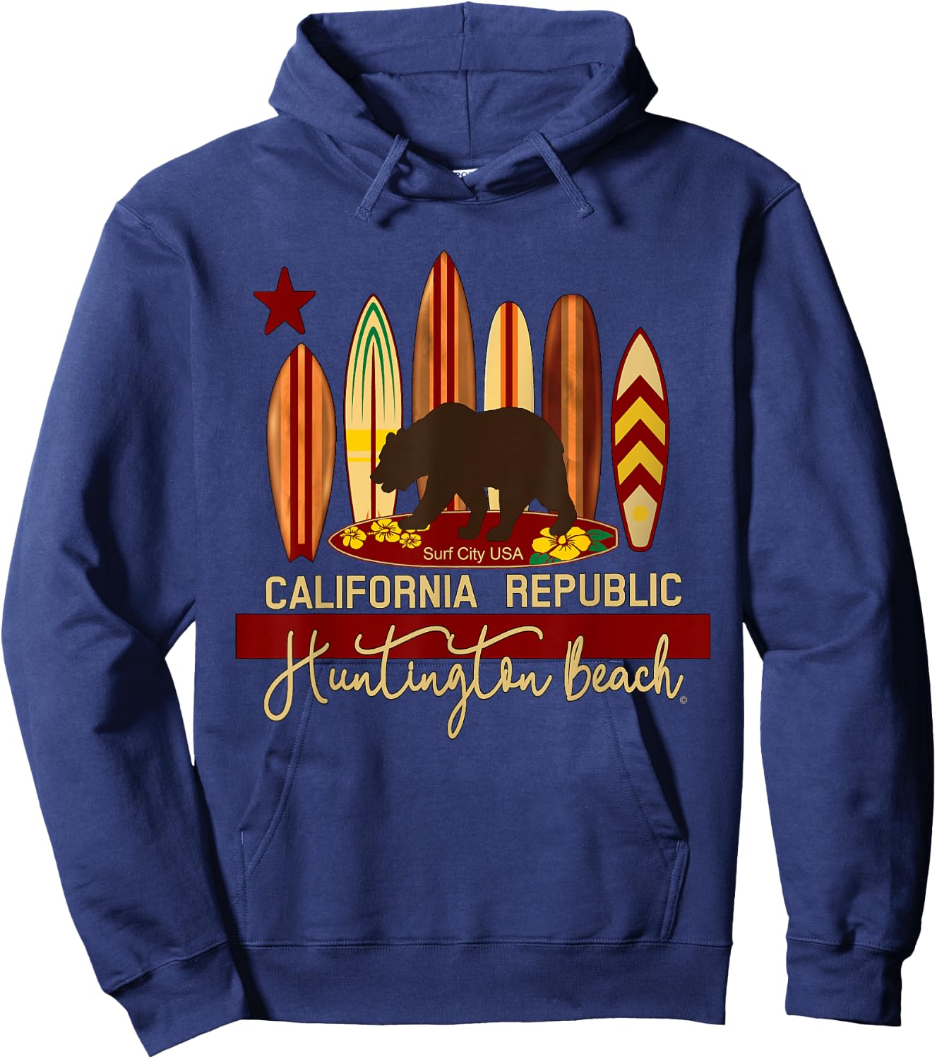 Huntington Beach California Republic Bear Surfer Keepsake Hoodie - Hoodie | Navy