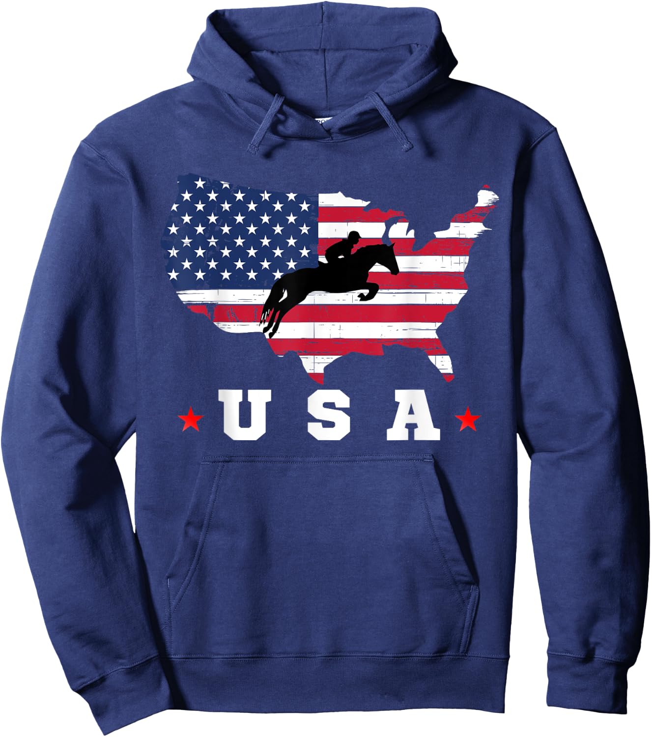 American Flag USA, Patriotic Sports American Flag Equestrian Men Hoodie - Hoodie | Navy