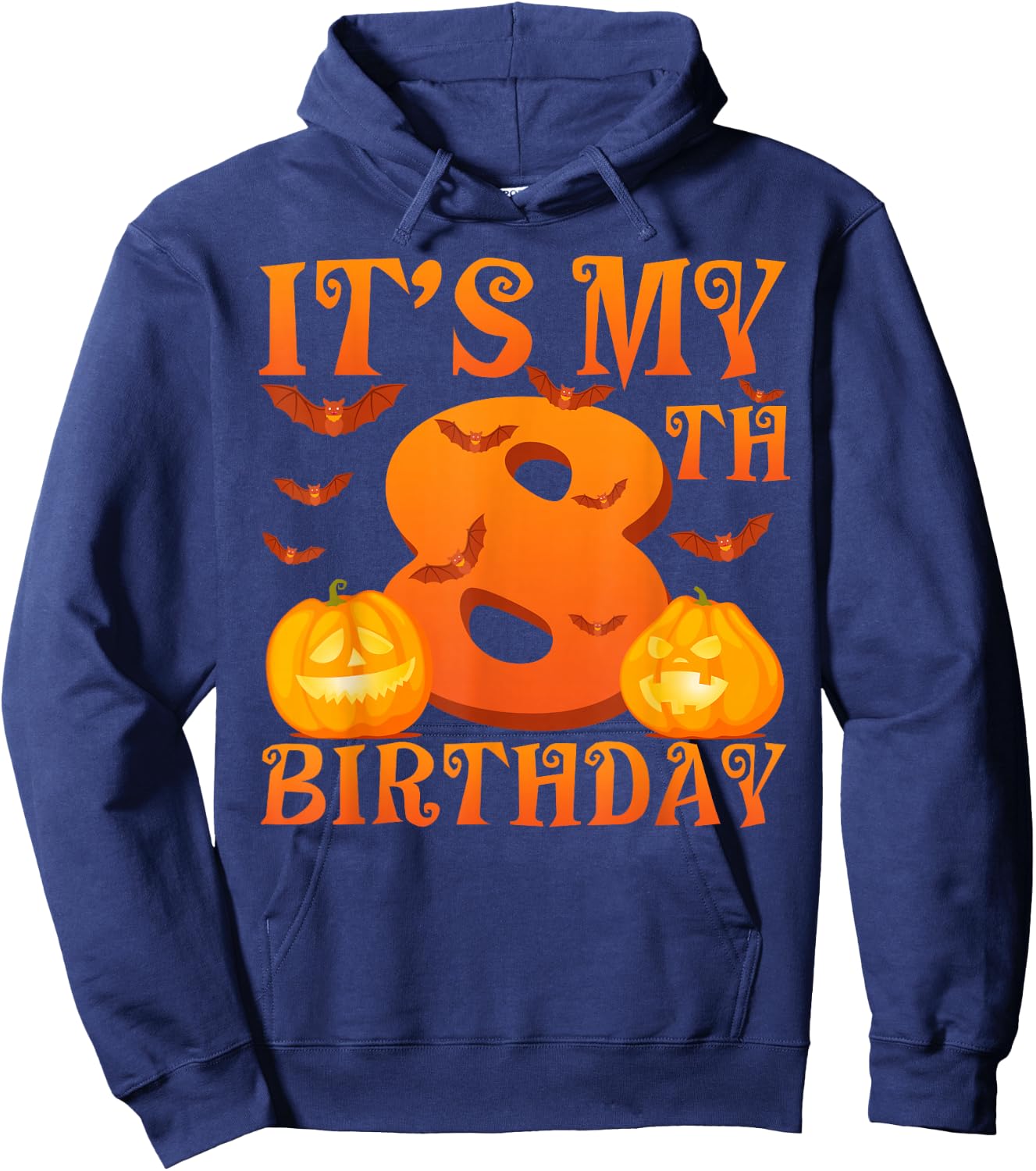 It's My 8th Birthday Pumpkins 8 Years Old Halloween Day Kids Hoodie - Hoodie | Navy