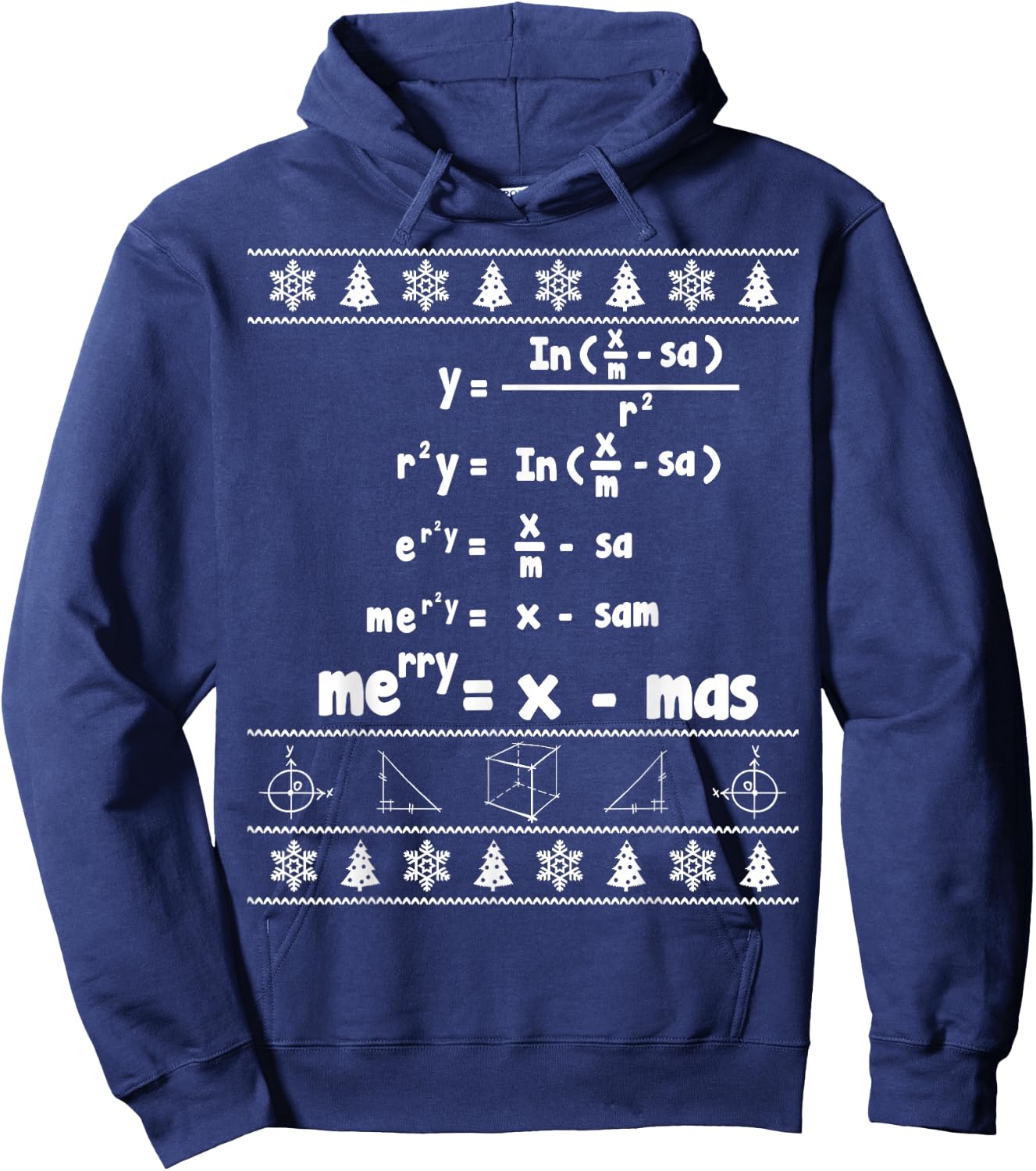 Merry = X-mas Ugly Christmas Math Sweater Hoodie - Hoodie | Navy