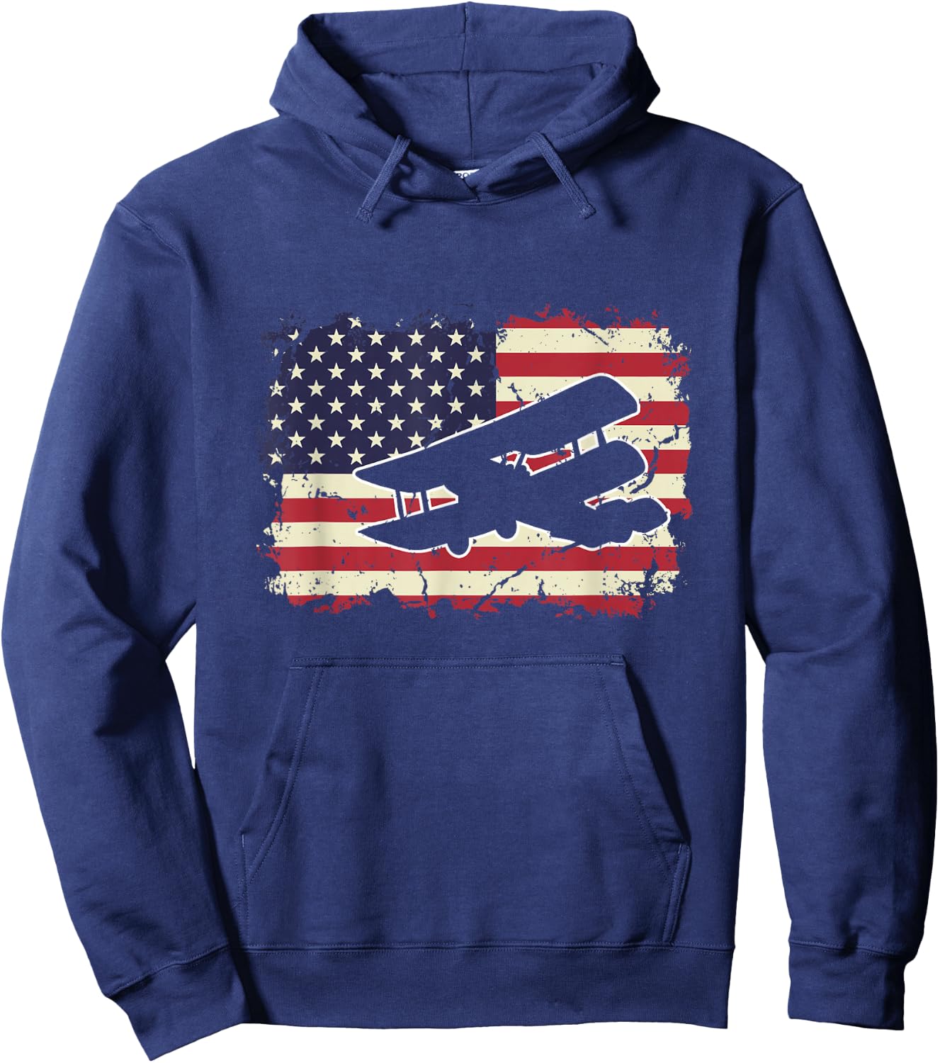 Biplane US Flag Patriotic American Aircraft Airplane Pilot Hoodie - Hoodie | Navy