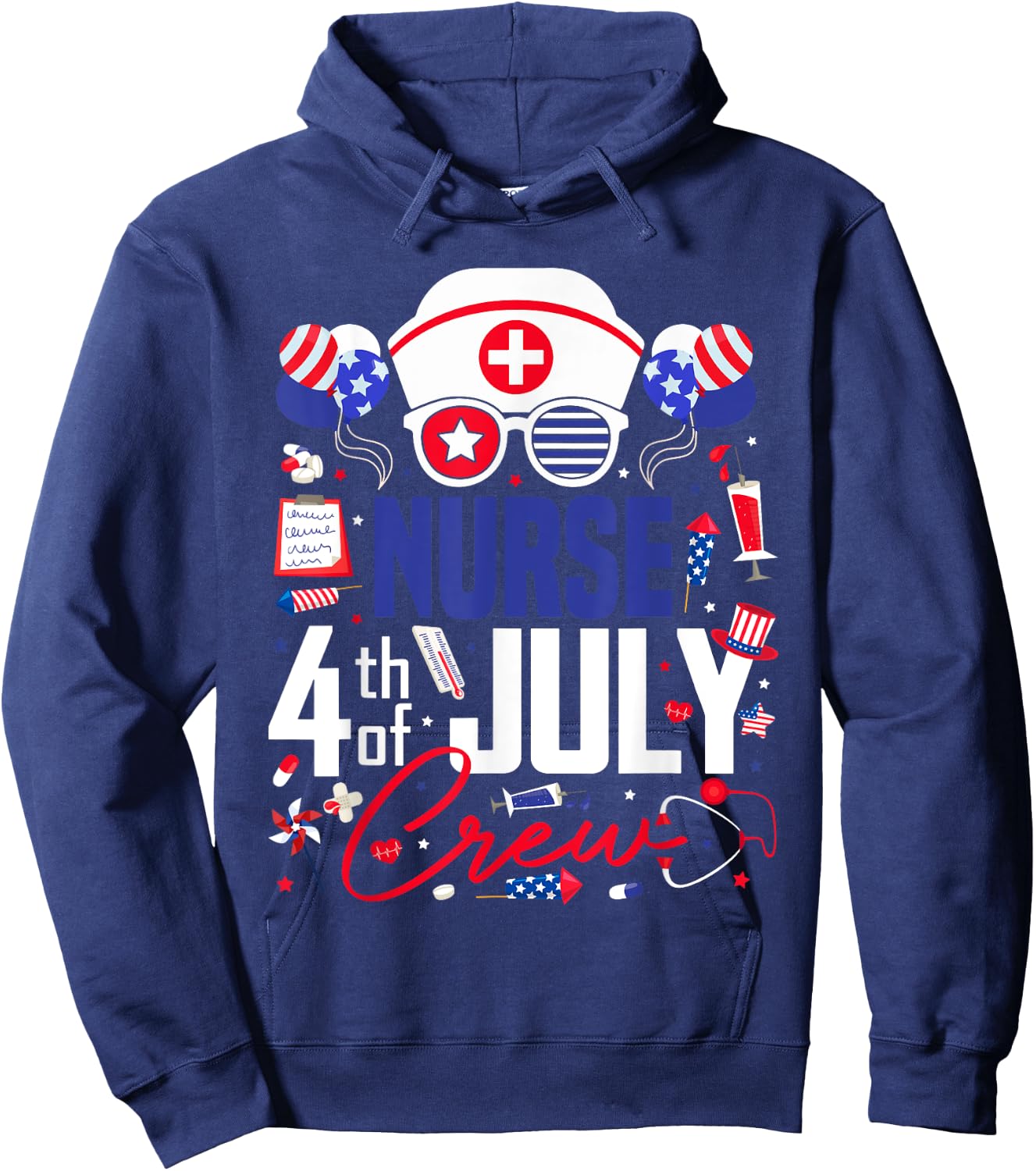 Nurse 4th of July Crew Independence Day Patriotic Nurses Hoodie - Hoodie | Navy