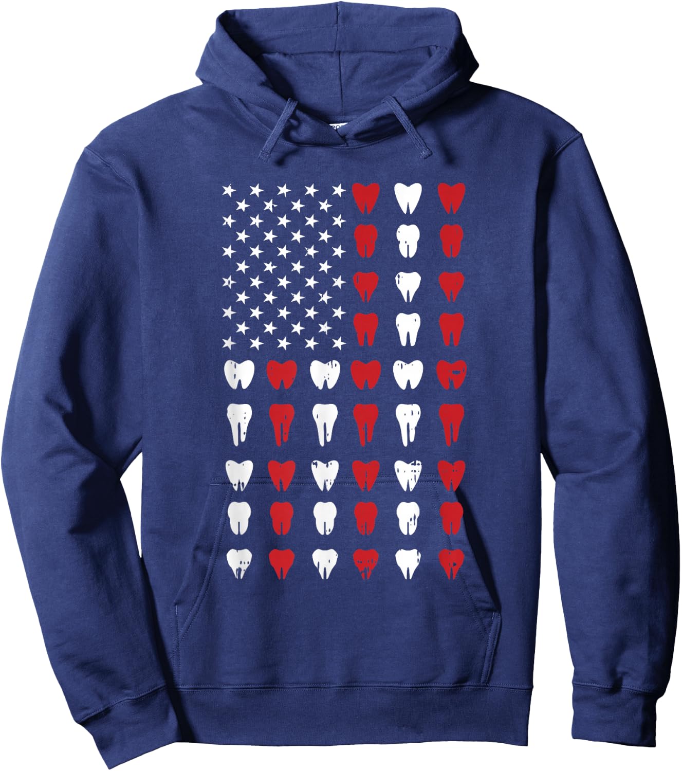 Teeth 4th of July Vintage Dental US Flag Patriotic Dentist Hoodie - Hoodie | Navy