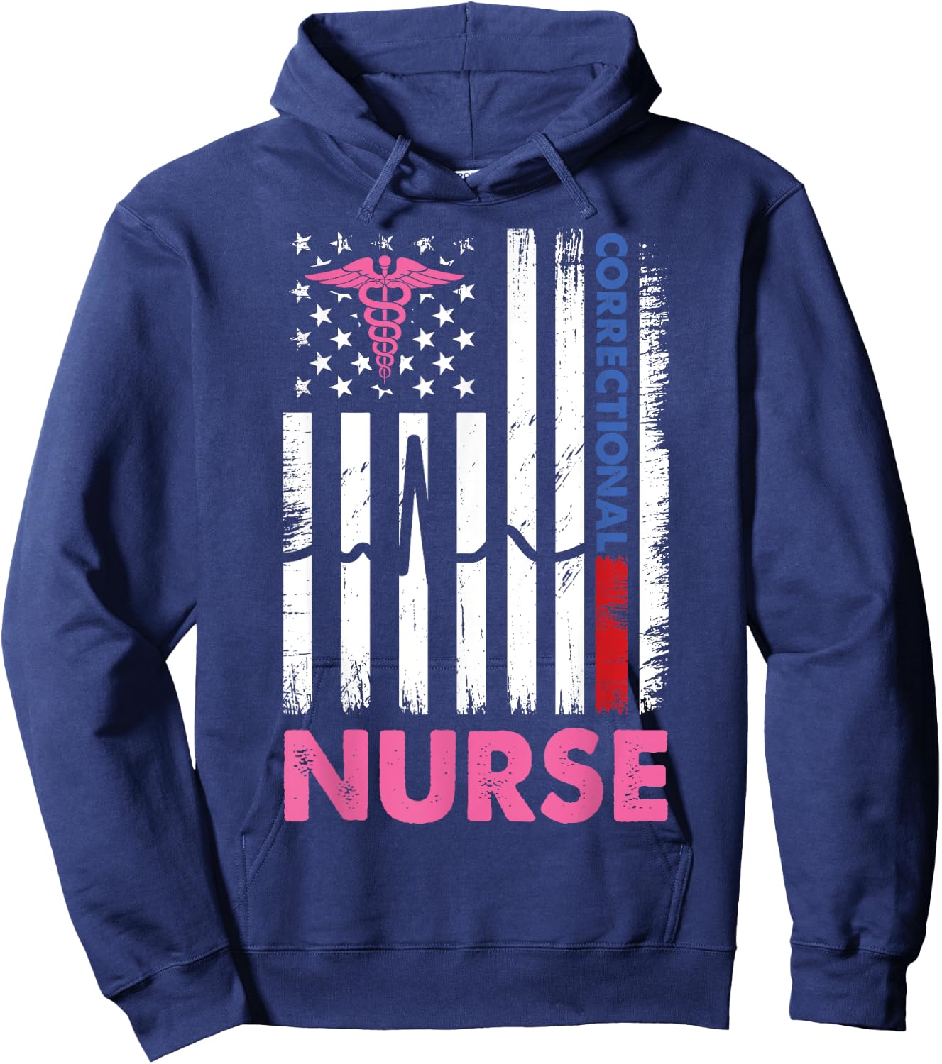 Funny Nurse Correctional American USA Flag Nurses heartbeat Hoodie - Hoodie | Navy