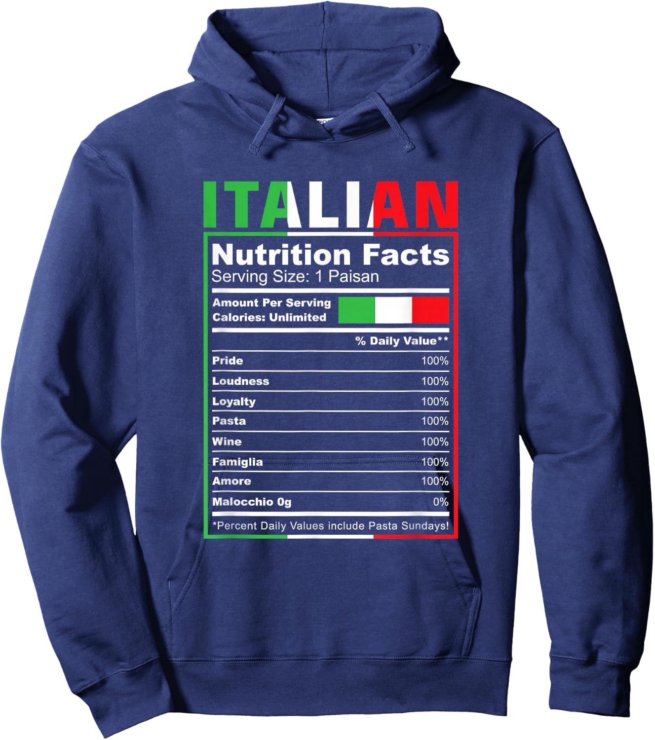 Italian Nutrition Facts Italiano Italy Pride Italian Flag Hoodie - Hoodie | Navy