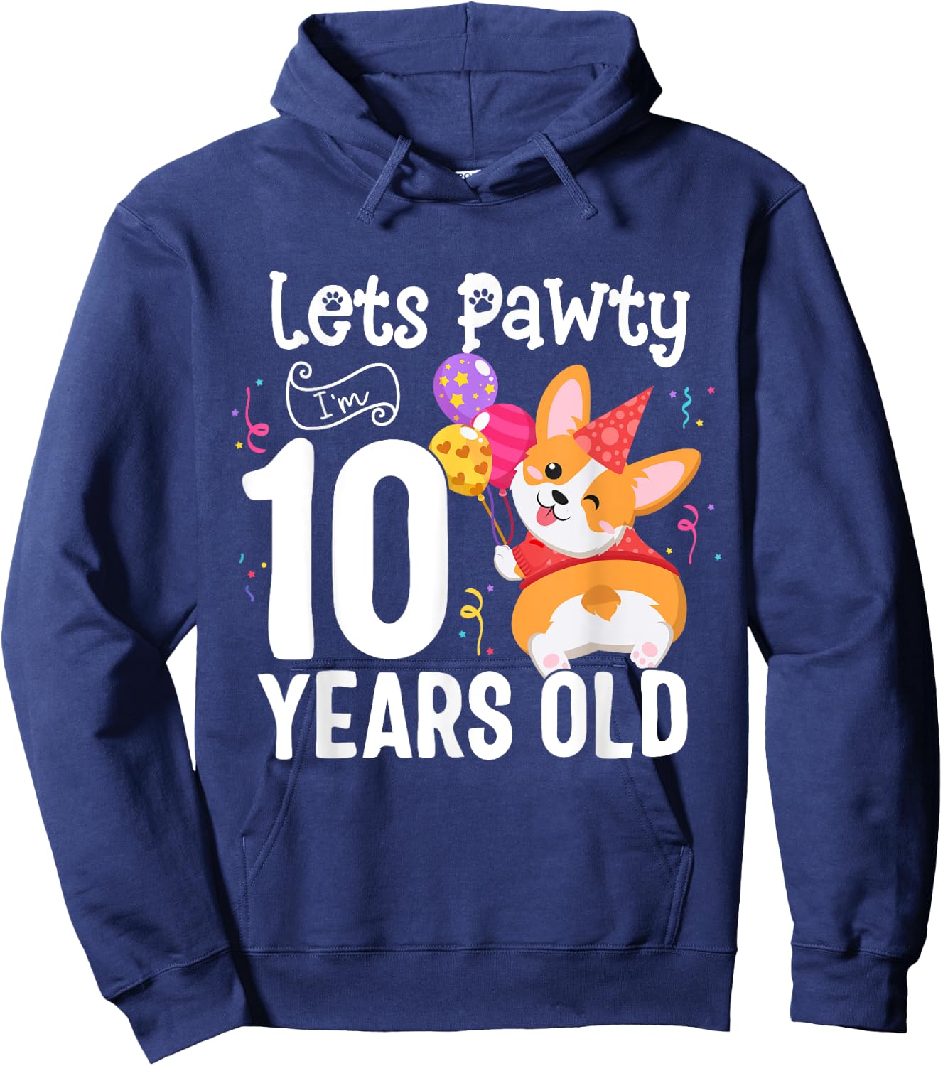 Lets Pawty I'm 10 Year Old Corgi Dog Lover 10th Birthday Kid Hoodie - Hoodie | Navy