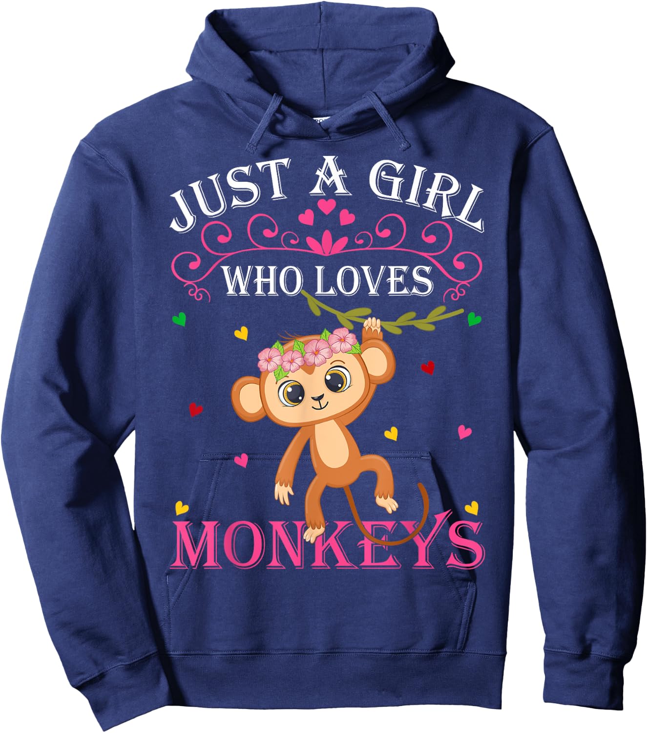 Just A Girl Who Loves Monkeys Cute Monkey Lover Kids Hoodie - Hoodie | Navy