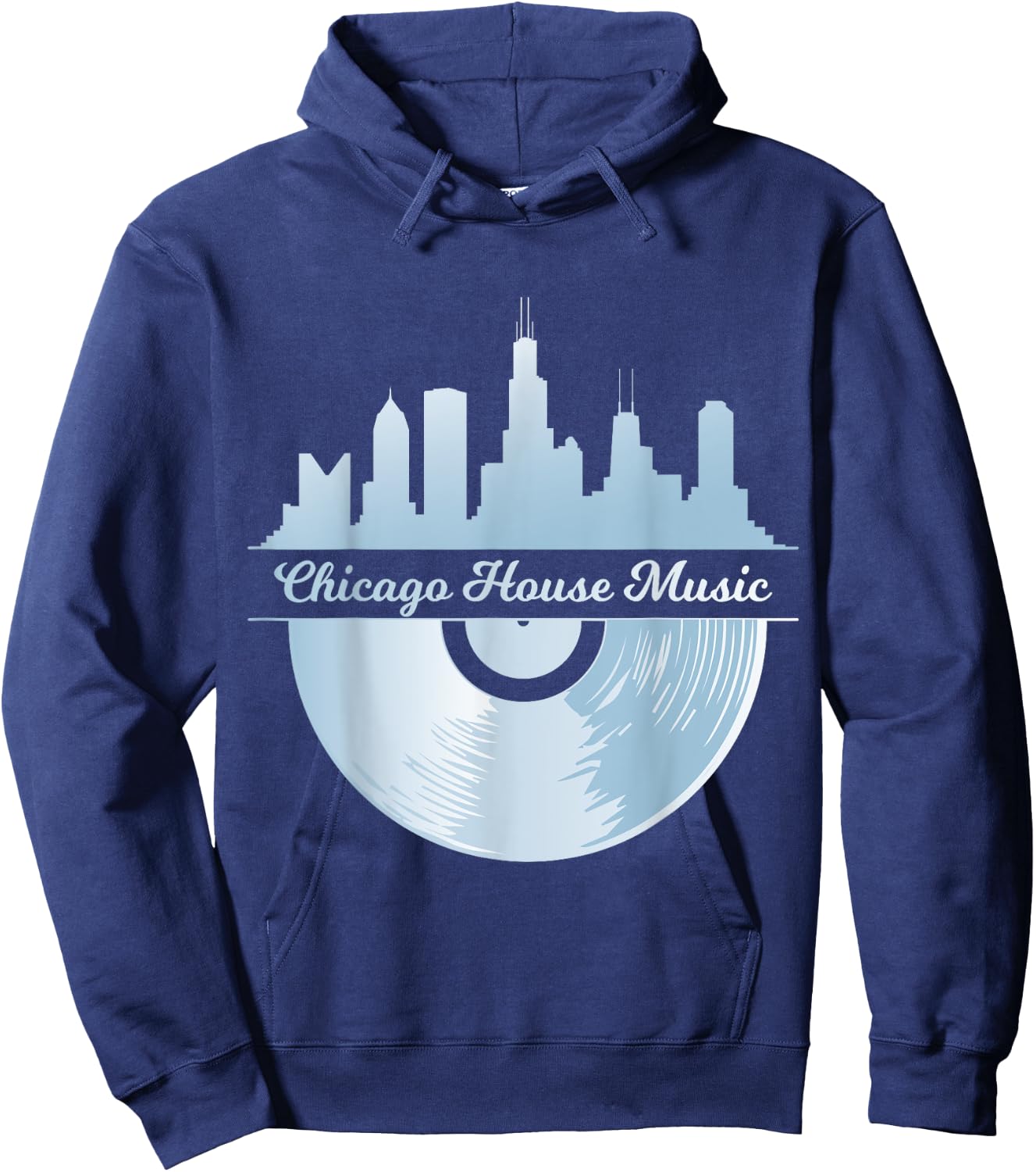 Chicago House Music T Shirt Vinyl Record Chicago Skyline Hoodie - Hoodie | Navy