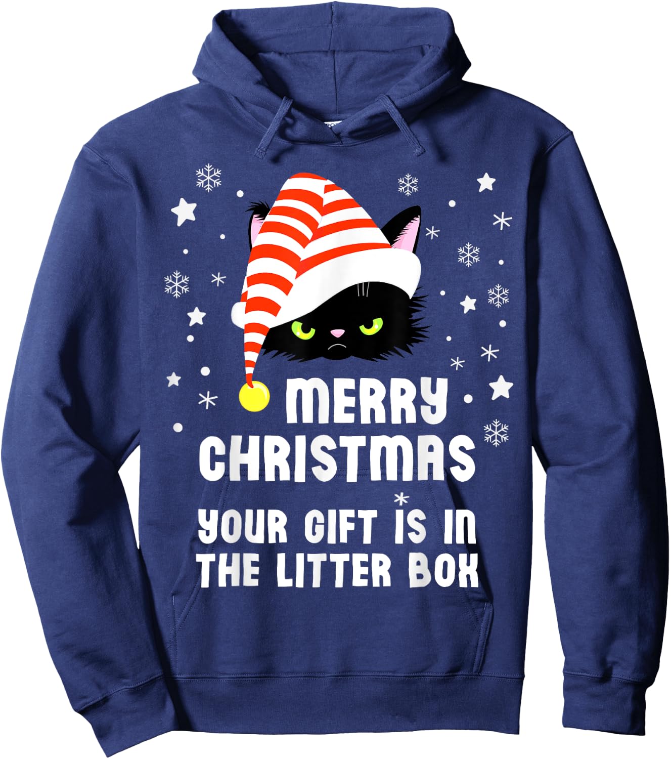 Merry Christmas Top Your Gift is in the Litter Box Cat Funny Hoodie - Hoodie | Navy