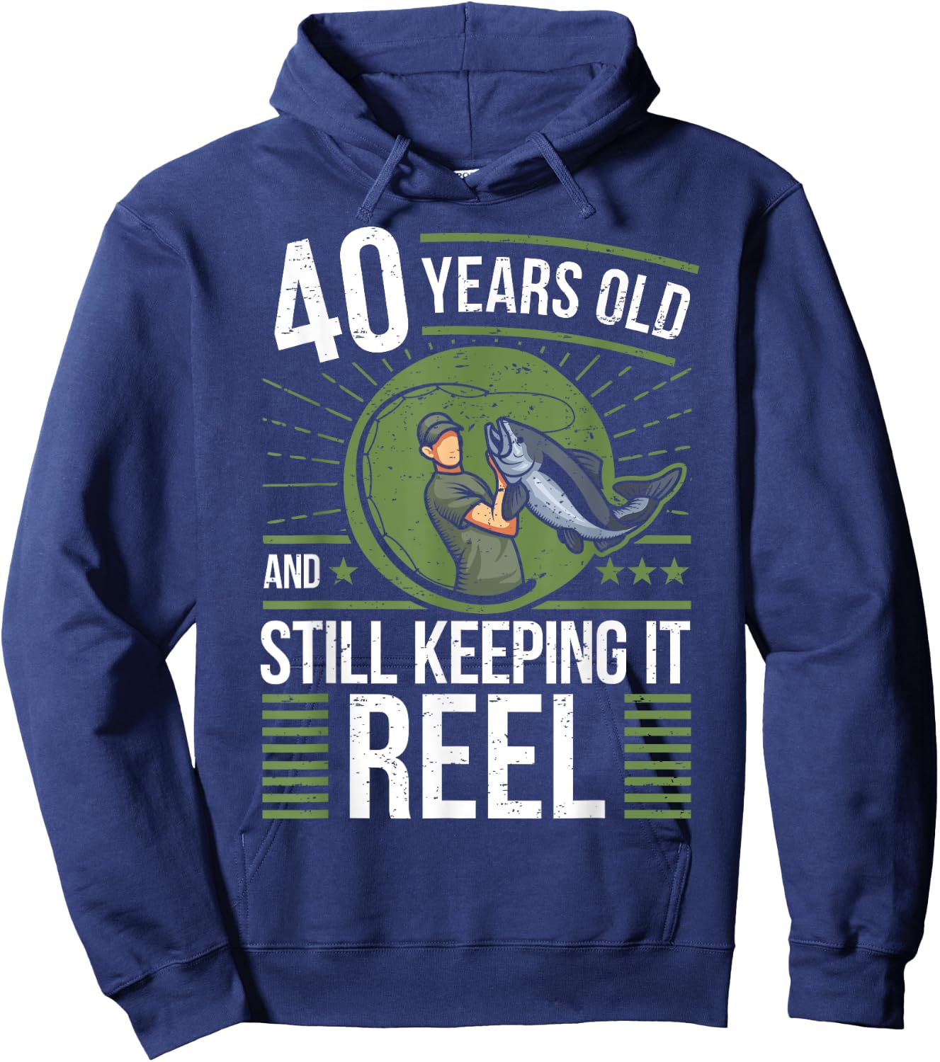 Angler 40 Years Old - Keeping It Reel 40th Birthday Fishing Hoodie - Hoodie | Navy