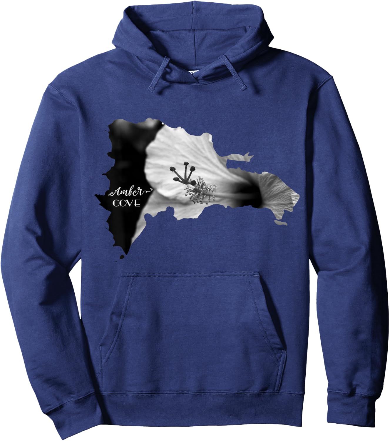 AMBER COVE Dominican Republic Map and Hibiscus Flower Hoodie - Hoodie | Navy