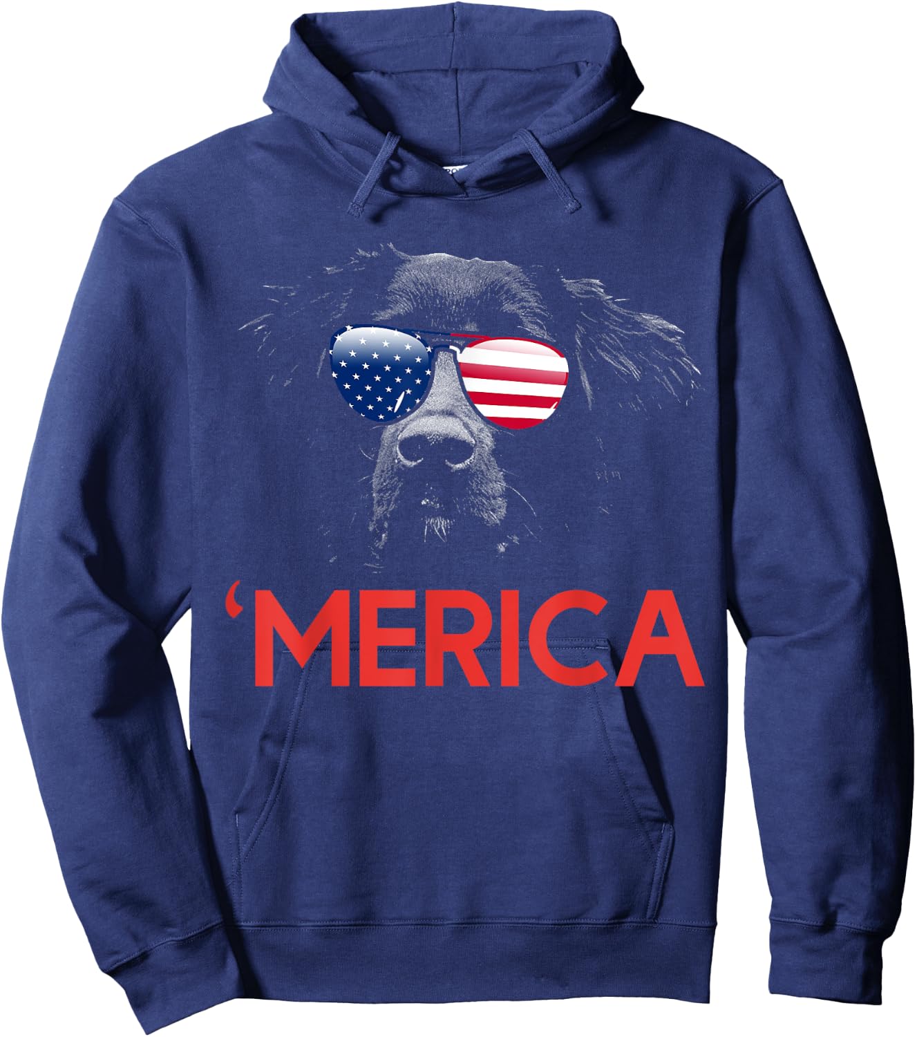 Merica Flat Coated Retriever American Flag 4th of July Hoodie - Hoodie | Navy