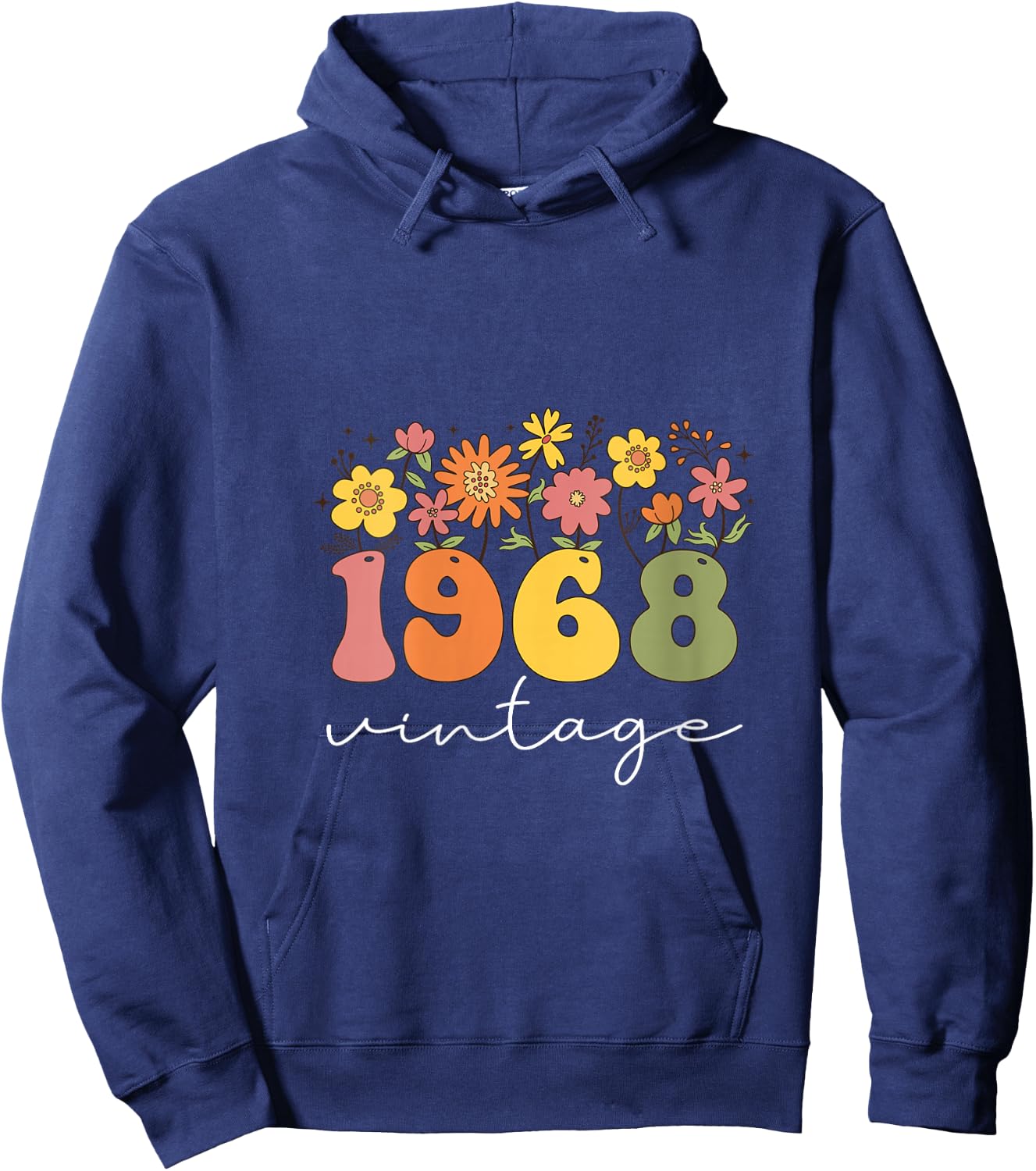 Women's 1968 Vintage Floral 55th Birthday Women Girls Wildflower V-Neck Hoodie - Hoodie | Navy