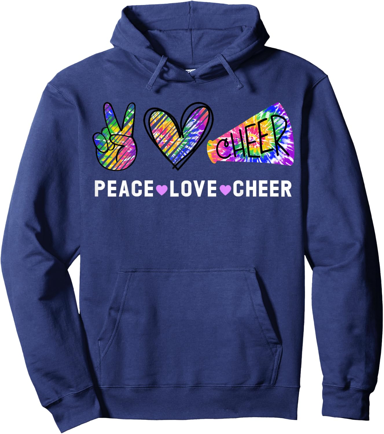 Peace Love Cheer Tie Dye Cheerleading for Cheerleader Cute Small Hoodie - Hoodie | Navy