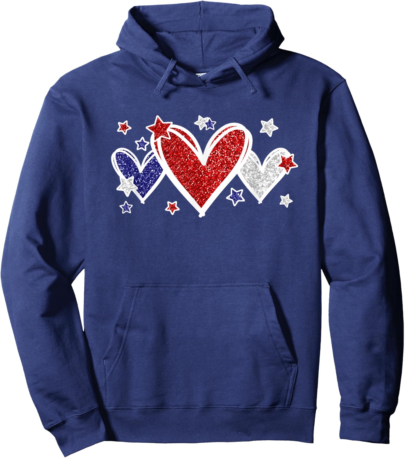 Cute Red White Blue Hearts And Stars For Patriotic Women Hoodie - Hoodie | Navy