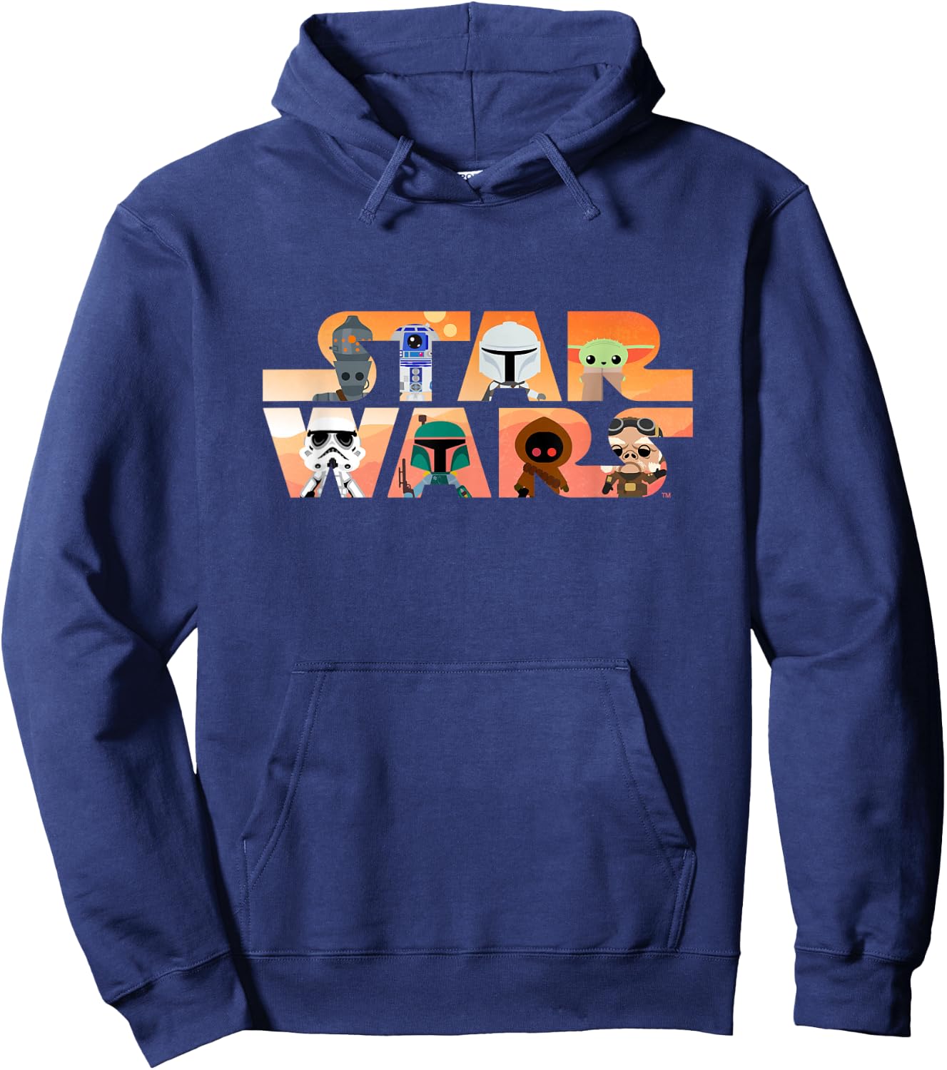 Star Wars Logo The Mandalorian Kawaii Characters Hoodie - Hoodie | Navy