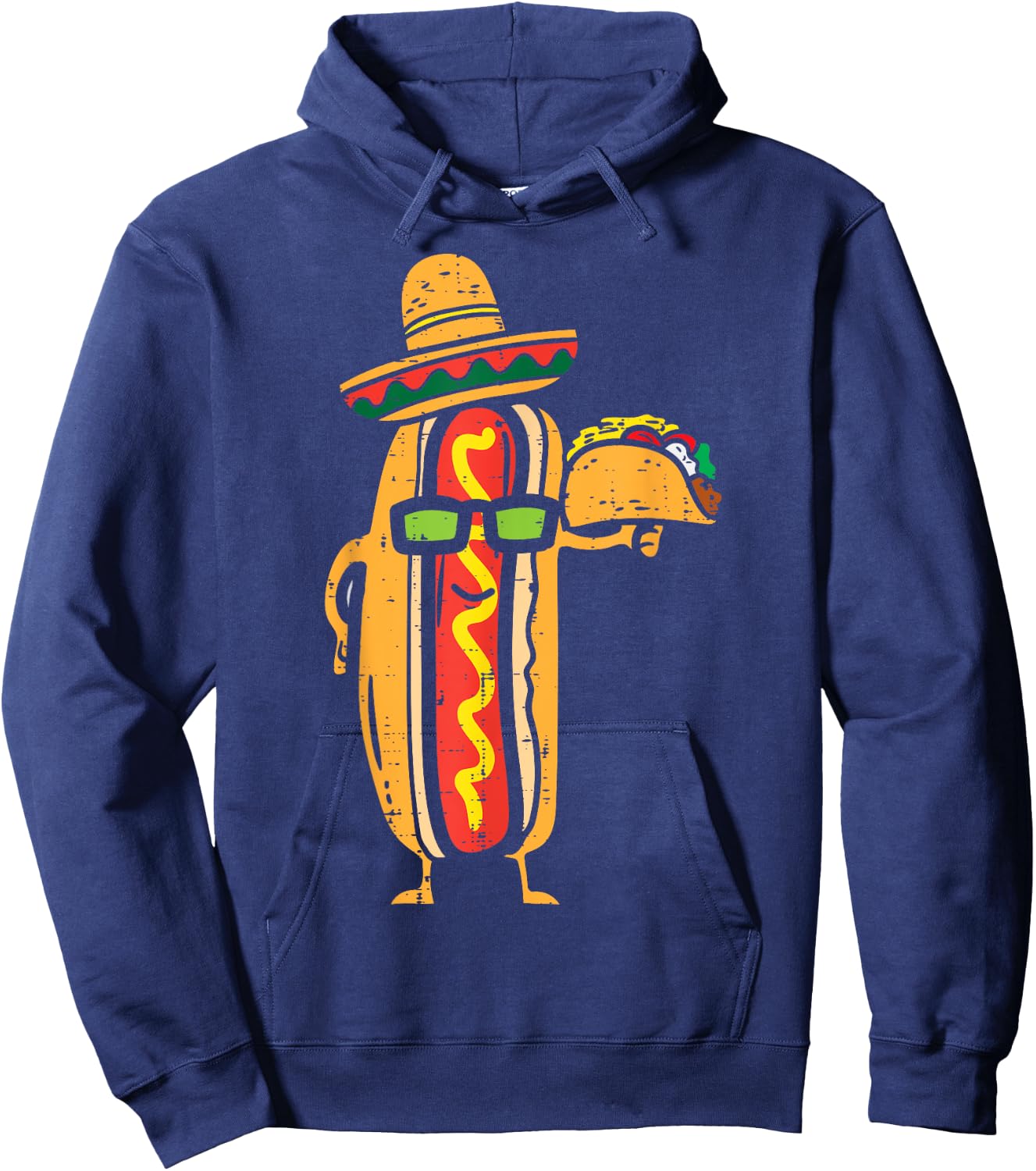 Mexican Hot Dog Holding Taco Funny Cinco De Mayo Food Lover Hoodie - Hoodie | Navy