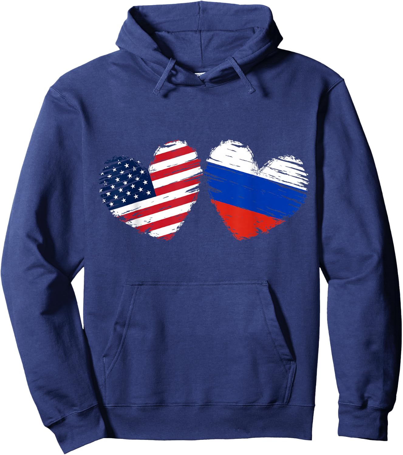 USA Russia Flag Heart Valentines Day Russian American Hoodie - Hoodie | Navy