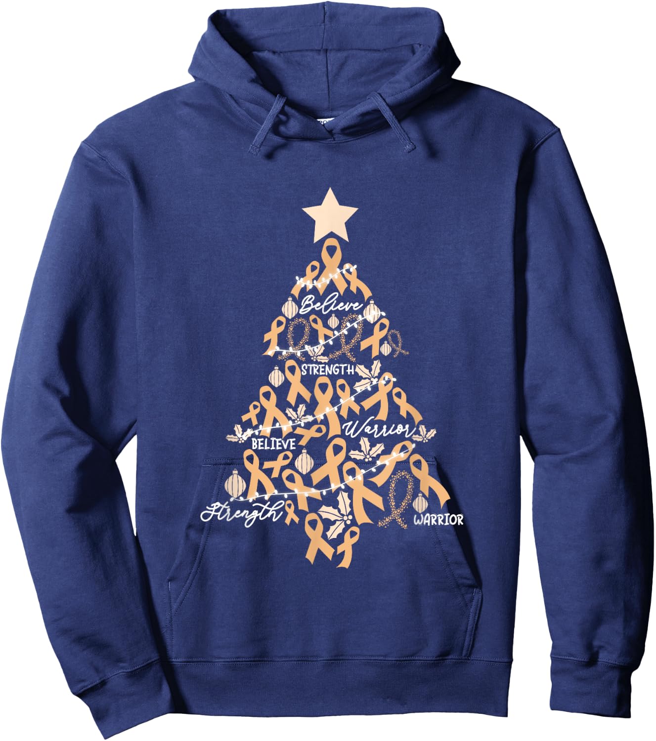 Christmas Uterine Cancer Endometrial Awareness Ribbon Hoodie - Hoodie | Navy