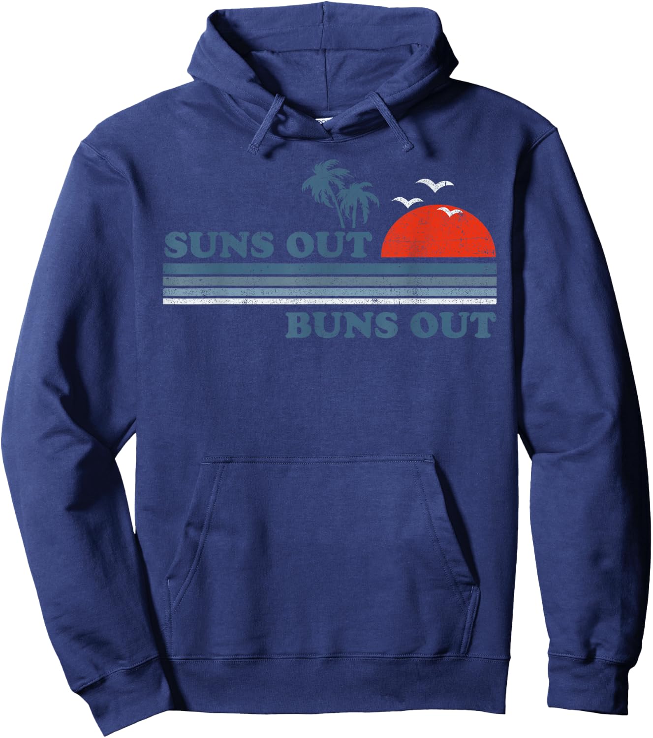 Vintage Suns Out Buns Out Beach Retro Sunset 70's Gift Women Hoodie - Hoodie | Navy