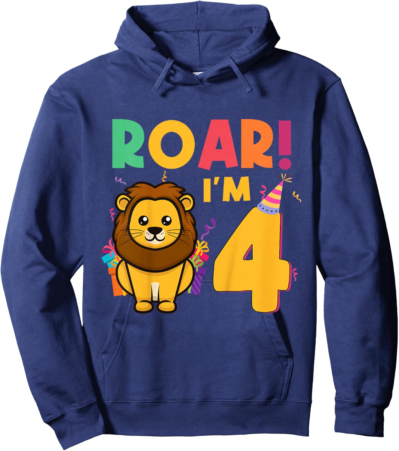 I'm 4 Years Old Lion Roar Funny 4th Birthday Boy Girl Kids Hoodie - Hoodie | Navy