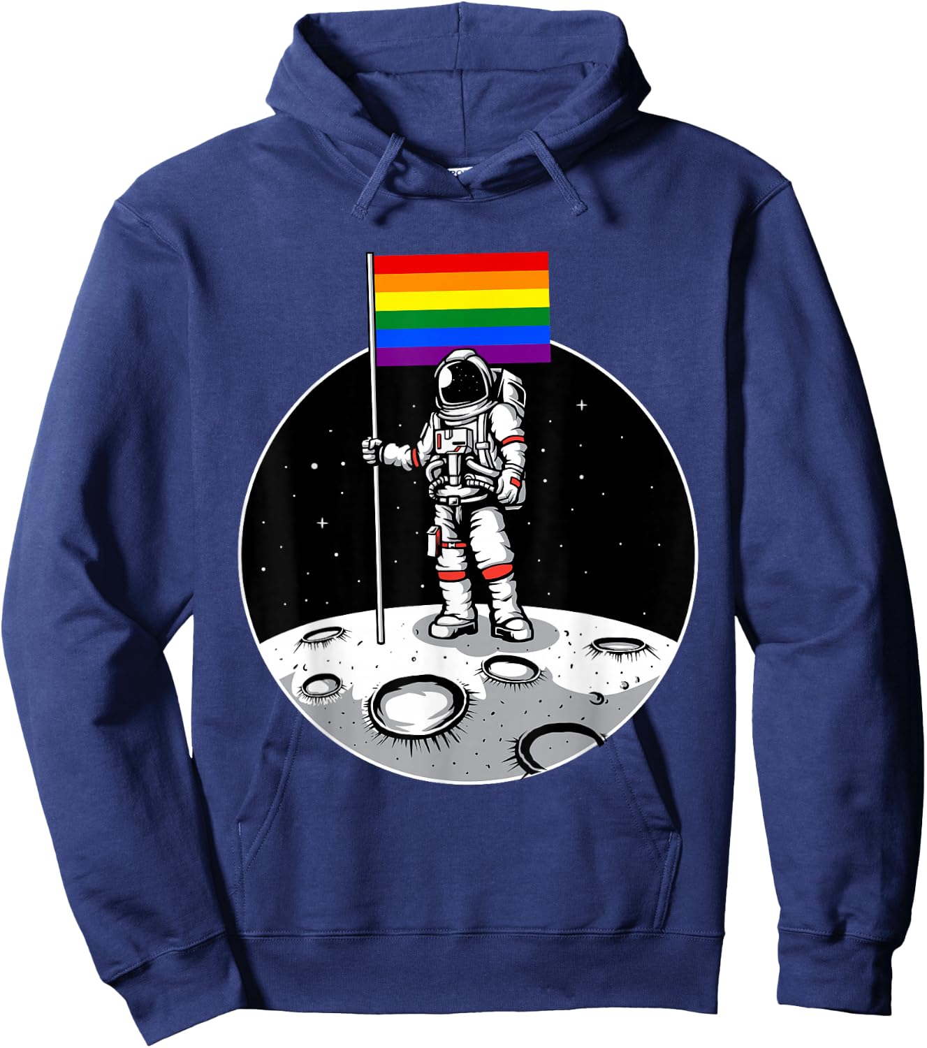 LGBT Gay Pride Rainbow Flag Astronaut Moon Landing Hoodie - Hoodie | Navy