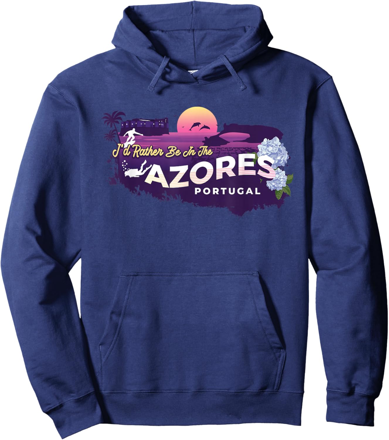 I'd Rather Be in The Azores Portugal Vintage Souvenir Hoodie - Hoodie | Navy