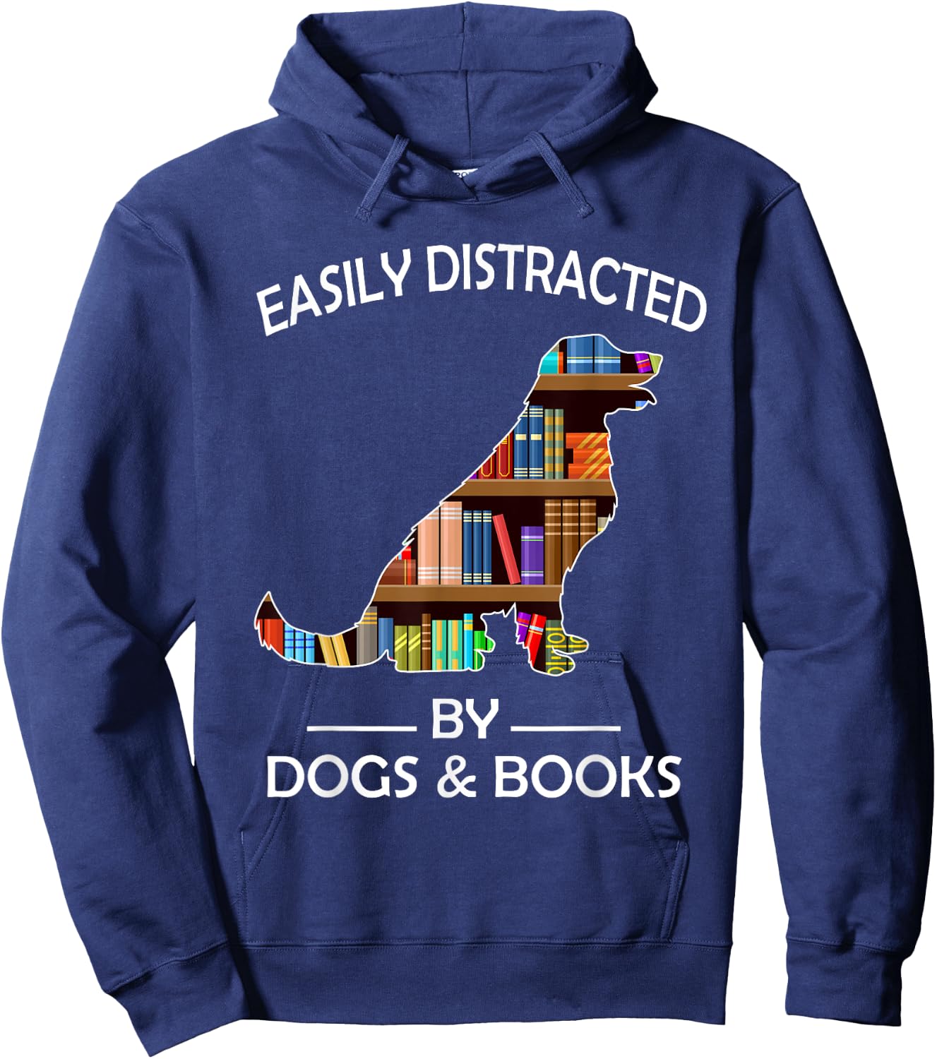 Easily Distracted By Dogs & Books Funny Golden Retriever Hoodie - Hoodie | Navy