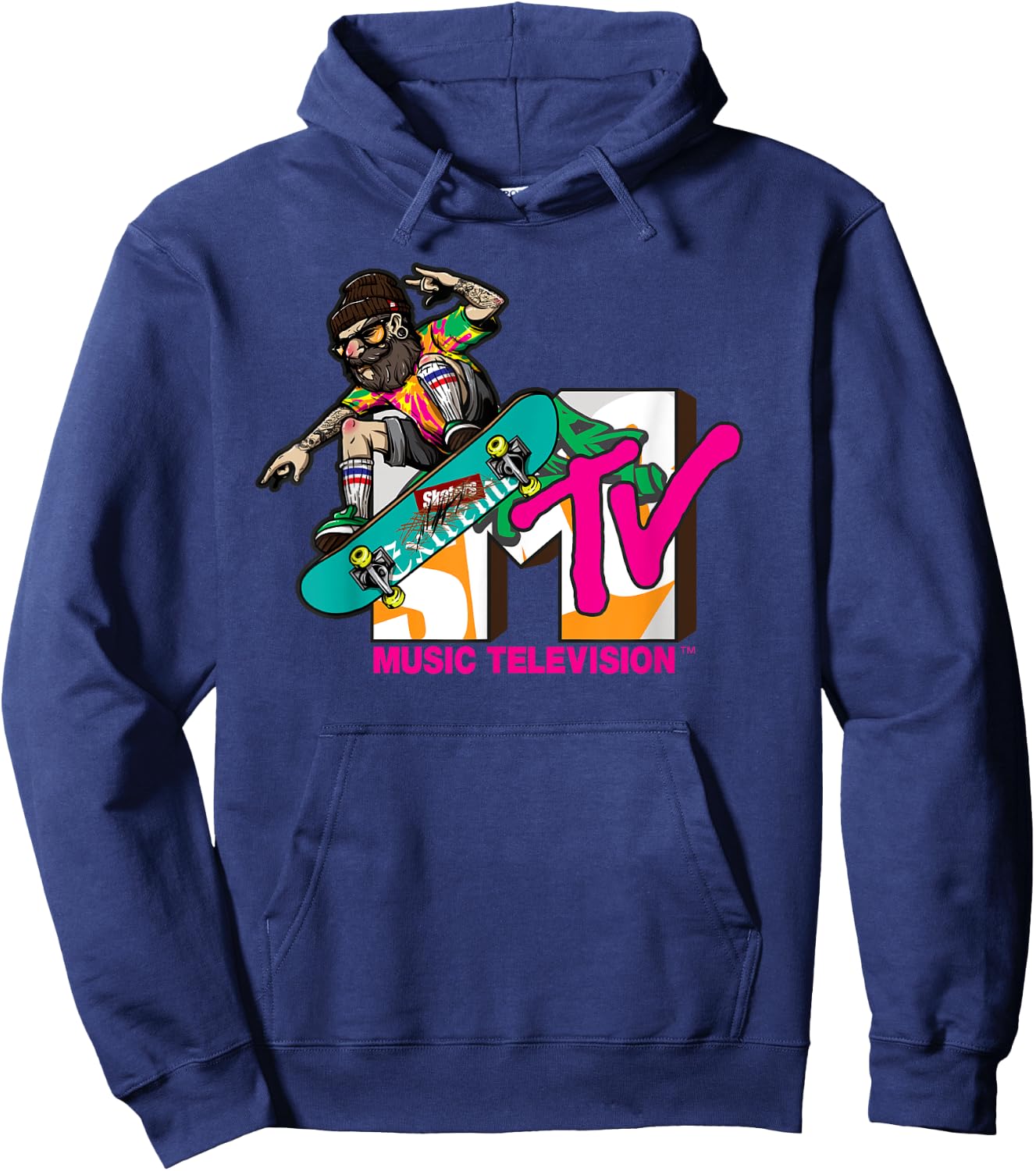 Mademark x MTV - The official MTV Logo with a hipster skater on his board Hoodie - Hoodie | Navy