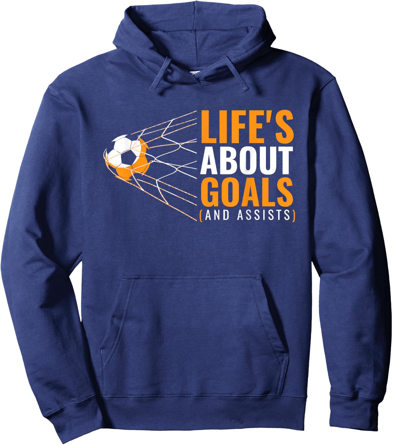Life’s About Goals and Assists Funny Quote Youth Soccer Hoodie - Hoodie | Navy