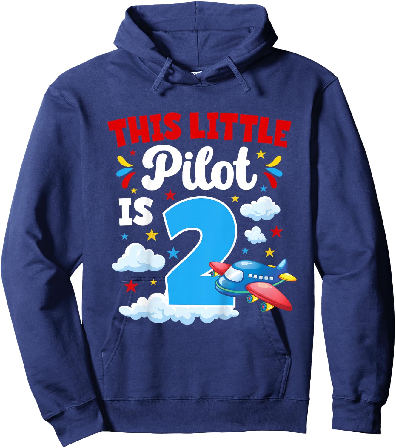 2nd Airplane Birthday Party Two Year Old Pilot Birthday Hoodie - Hoodie | Navy