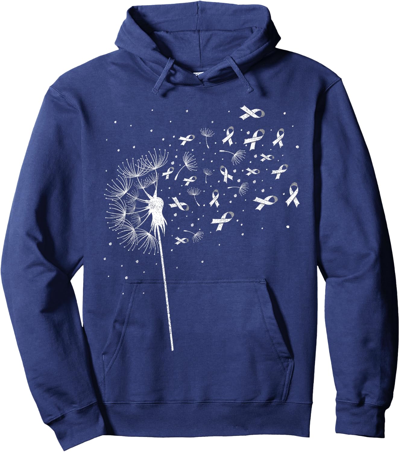 Dandelion Flower Men Women Apparel, White Ribbon Lung Cancer Hoodie - Hoodie | Navy