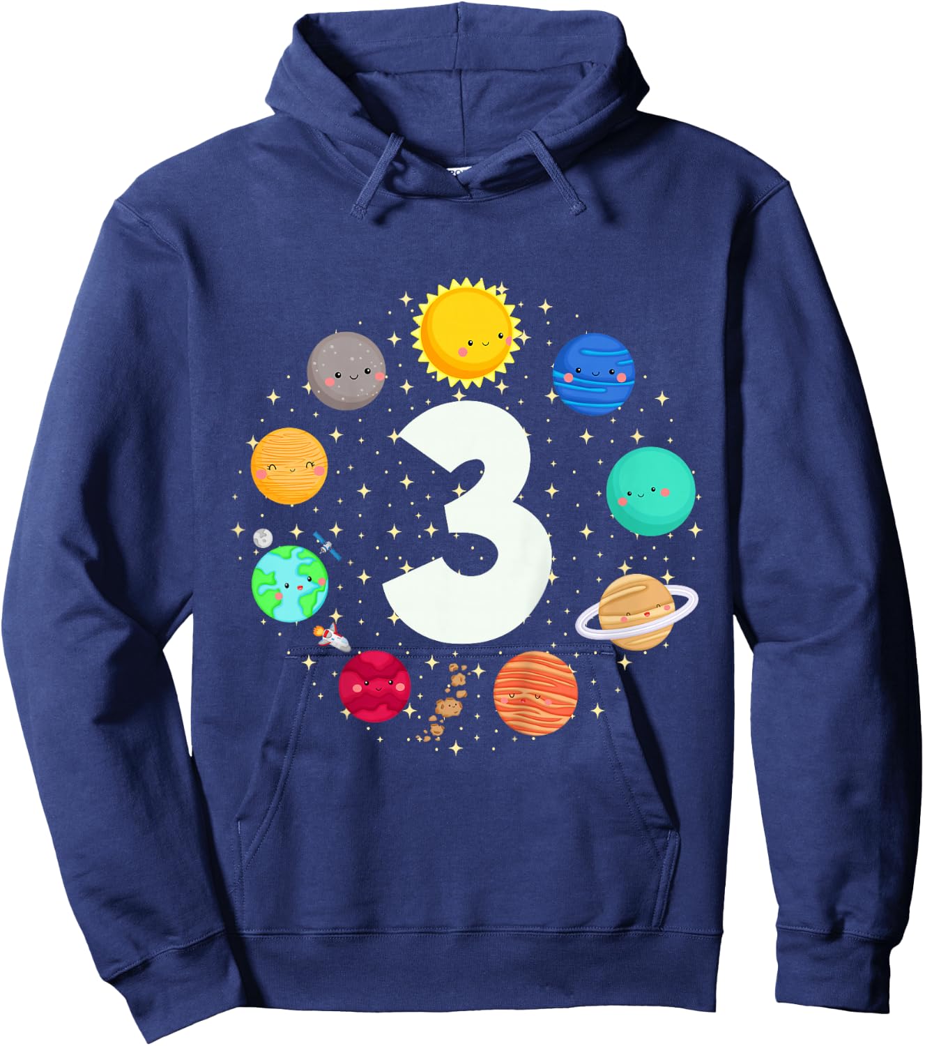 Kids 3 Years Old Boy Planets Space 3rd Birthday Kids Hoodie - Hoodie | Navy