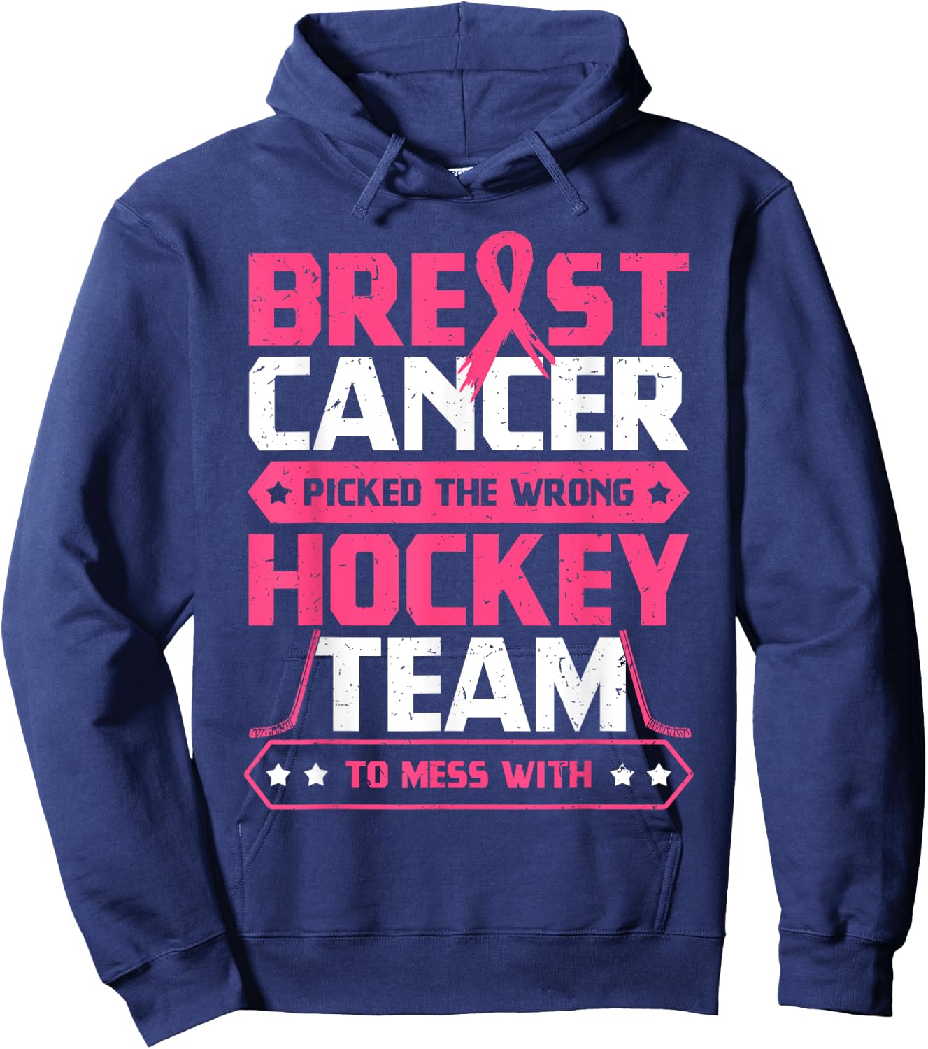 Breast Cancer Hockey Team Pink Awareness Ribbon Patient Hoodie - Hoodie | Navy