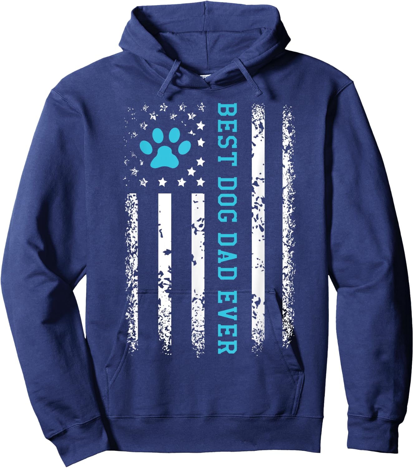 USA Flag Best Dog Dad Ever American Puppy Lover Paw Hoodie - Hoodie | Navy