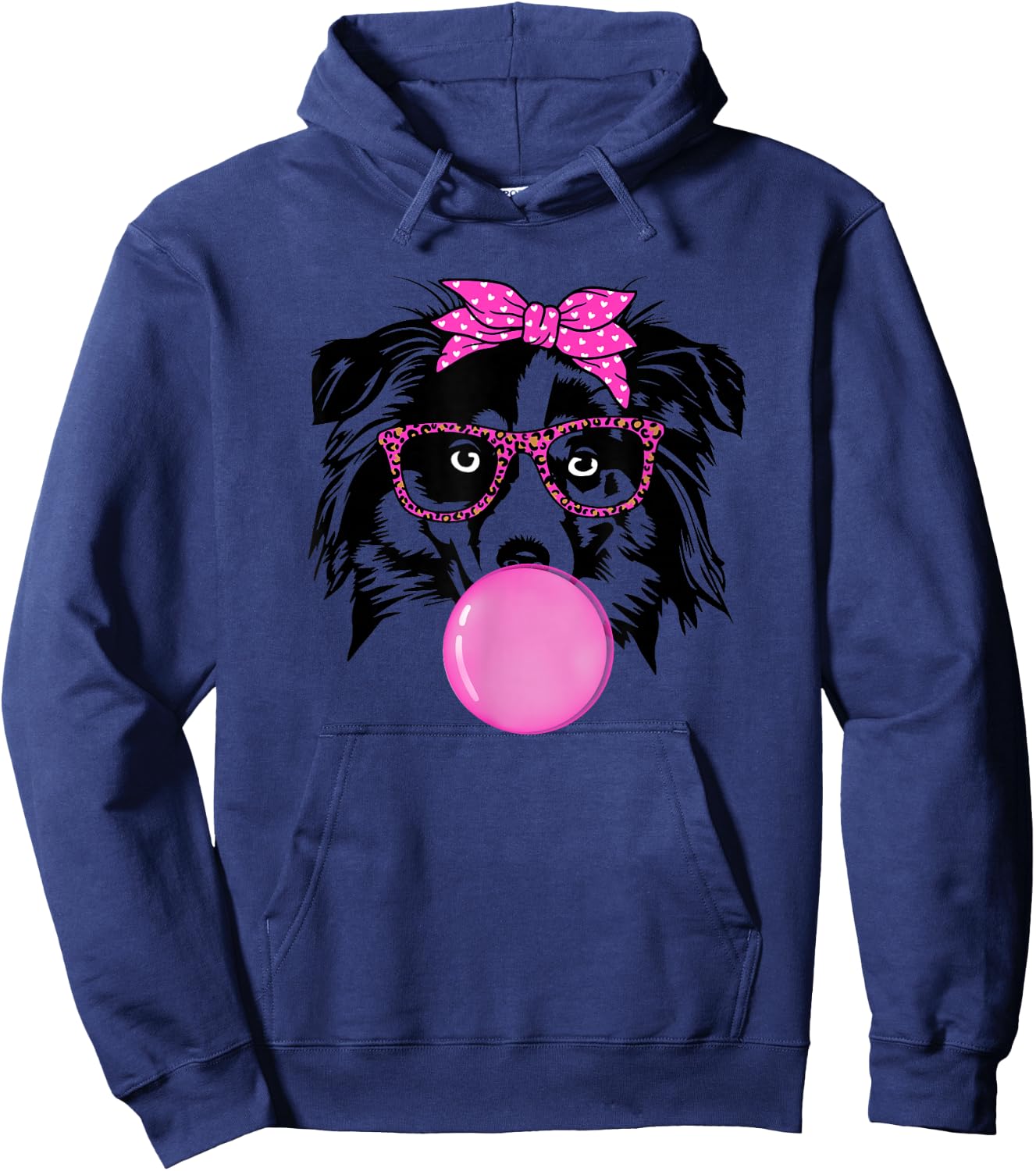 Australian shepherd with bubble gum bandana glasses Aussie Hoodie - Hoodie | Navy