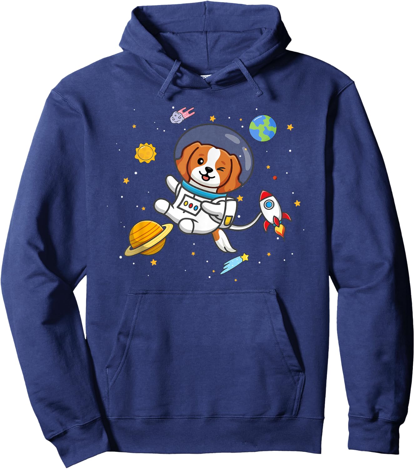 Funny Cartoon Kawaii Kids Boys Girl Space Cavalier Dog Lover Hoodie - Hoodie | Navy