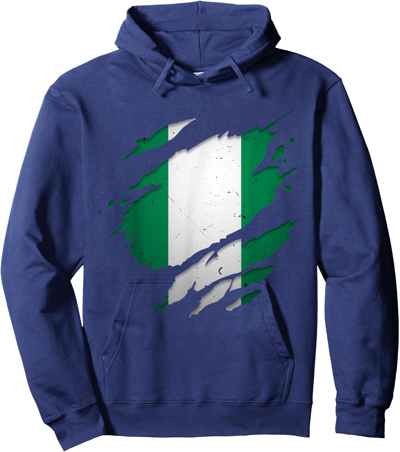 Proud Nigerian Design | Torn Ripped Nigeria Flag Hoodie - Hoodie | Navy