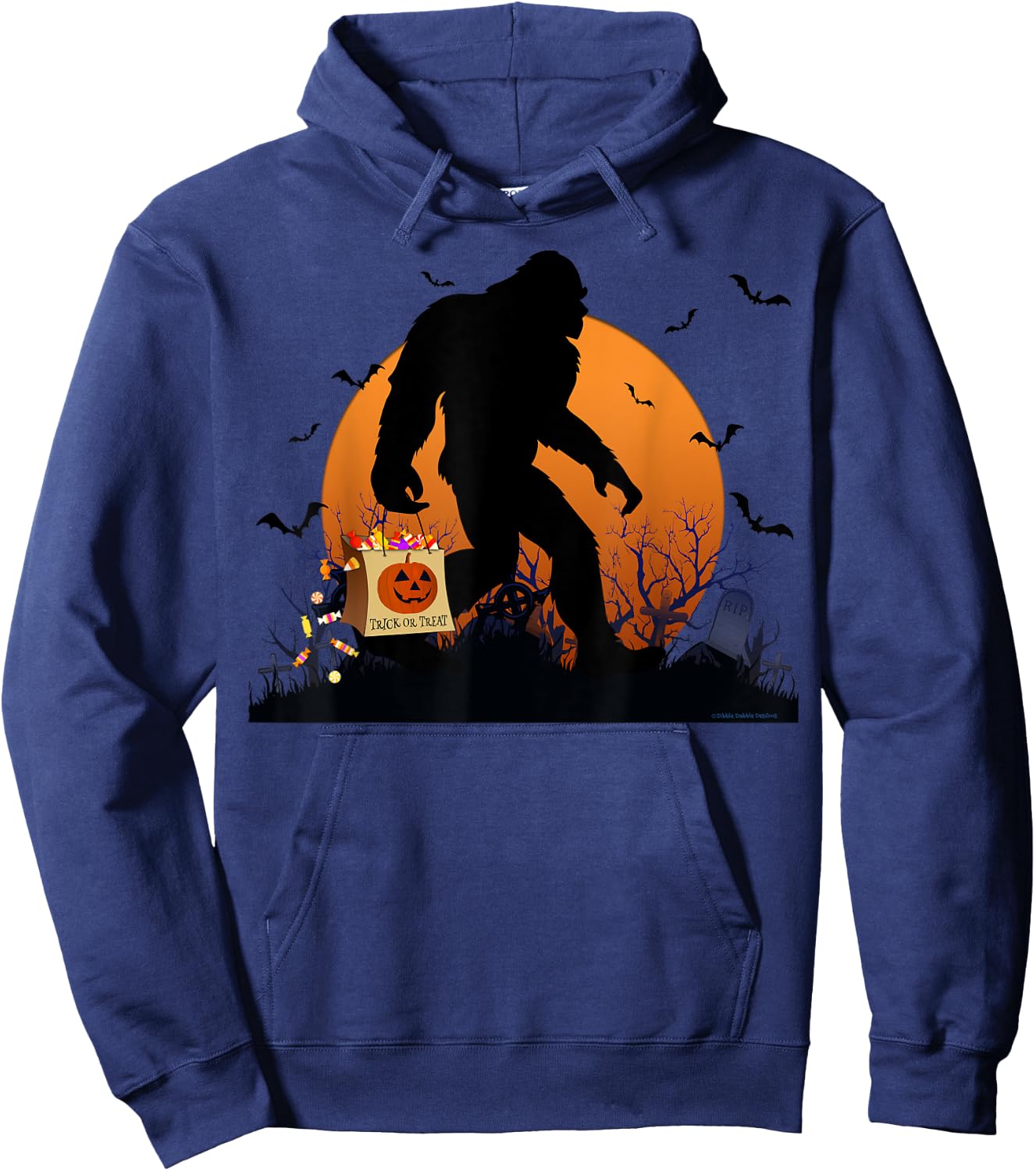 Funny Halloween Bigfoot Trick or Treating Full Moon Bigfoot Hoodie - Hoodie | Navy