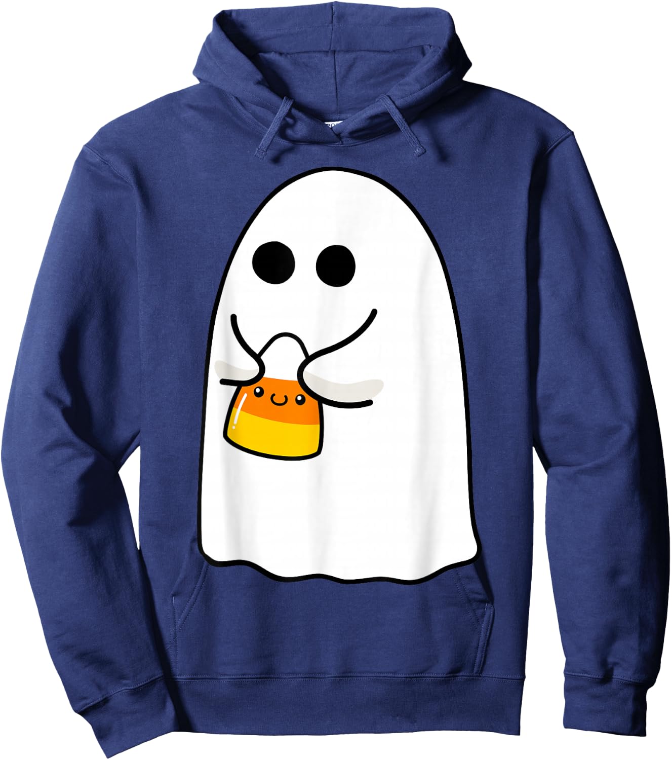 Ghost Holding Candy Corn Funny Halloween Costume Cute Ghost Hoodie - Hoodie | Navy