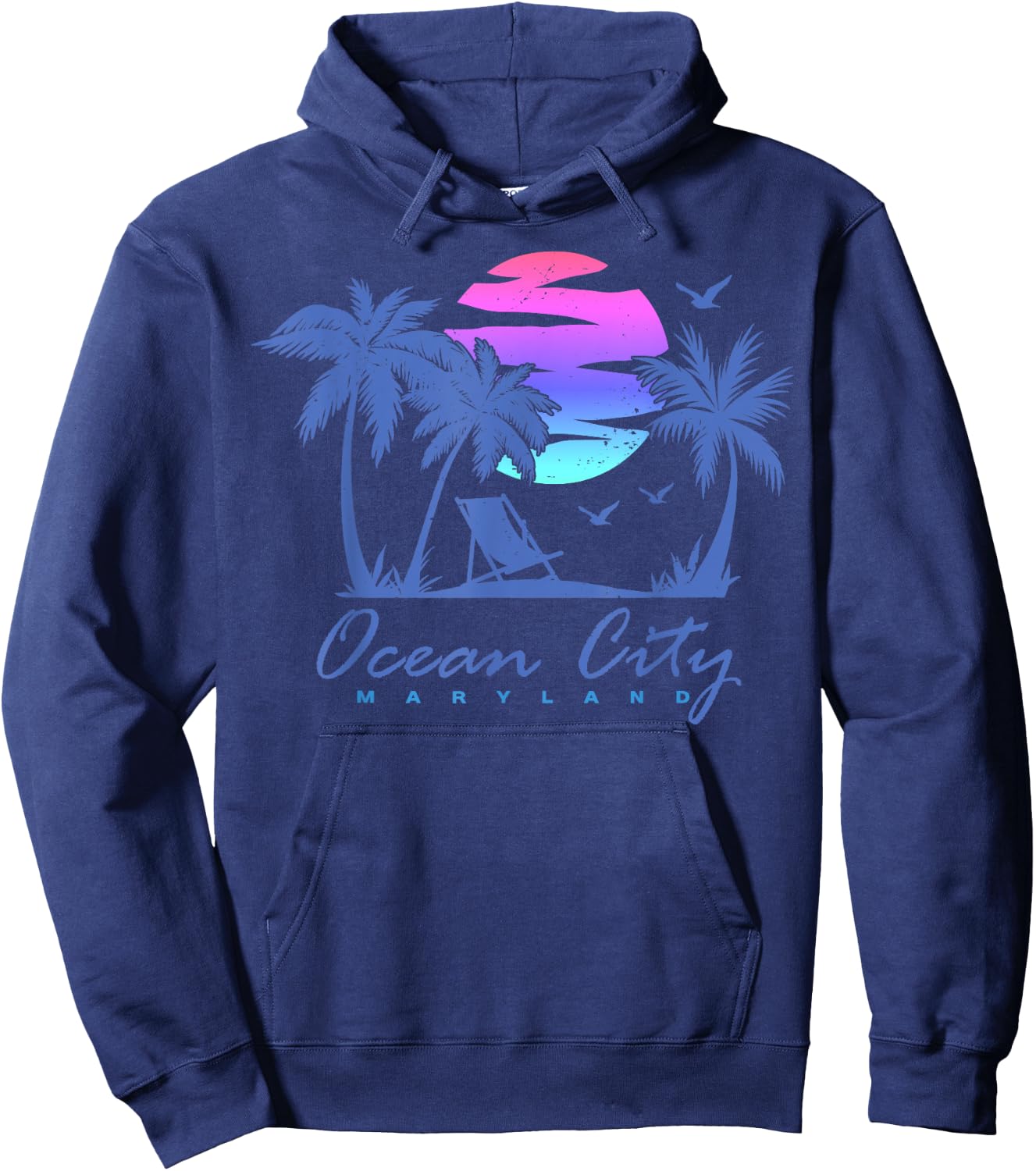 OCEAN CITY MARYLAND Beach Vacation Trip Retro Vintage Sunset Women Kids Hoodie - Hoodie | Navy