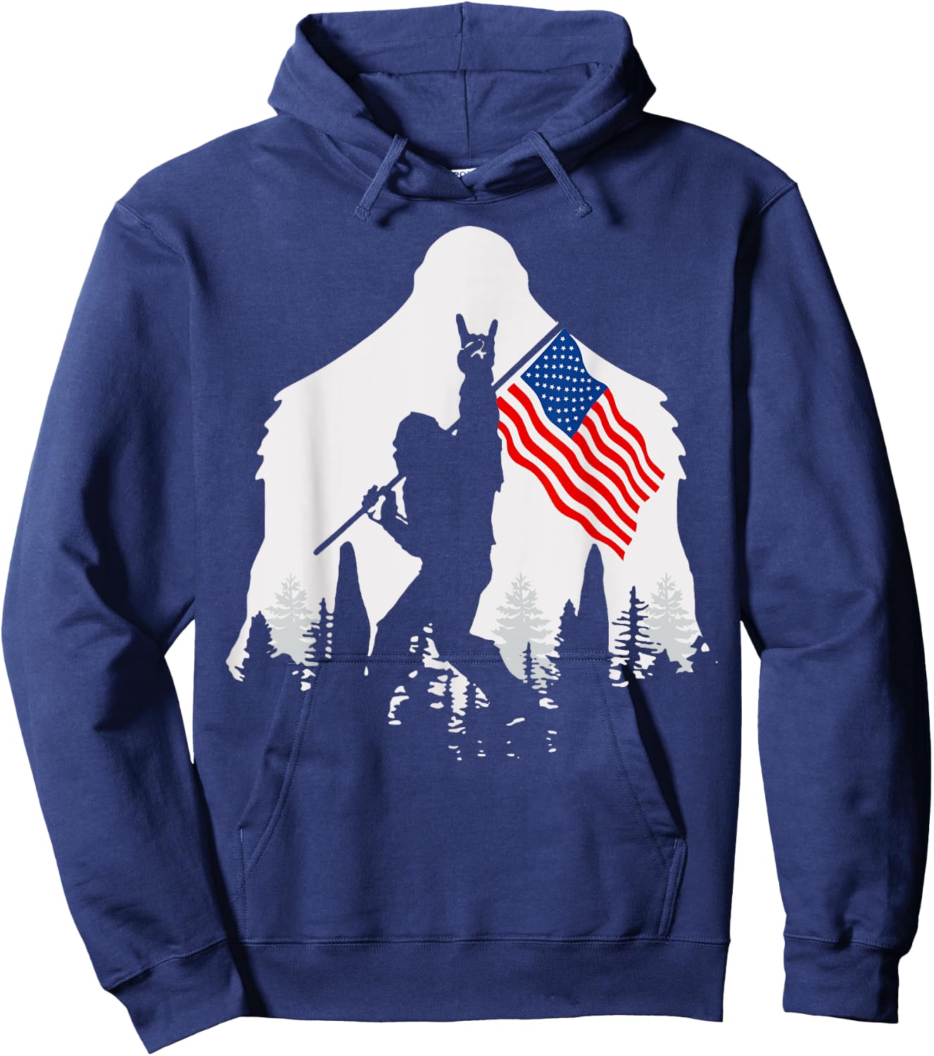 4th of July Shirt Bigfoot Sasquatch USA American Flag Hoodie - Hoodie | Navy