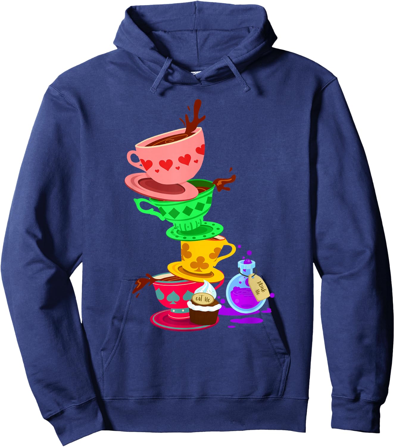 Tea Cups Alice Tea Party Wonderland Card Hoodie - Hoodie | Navy