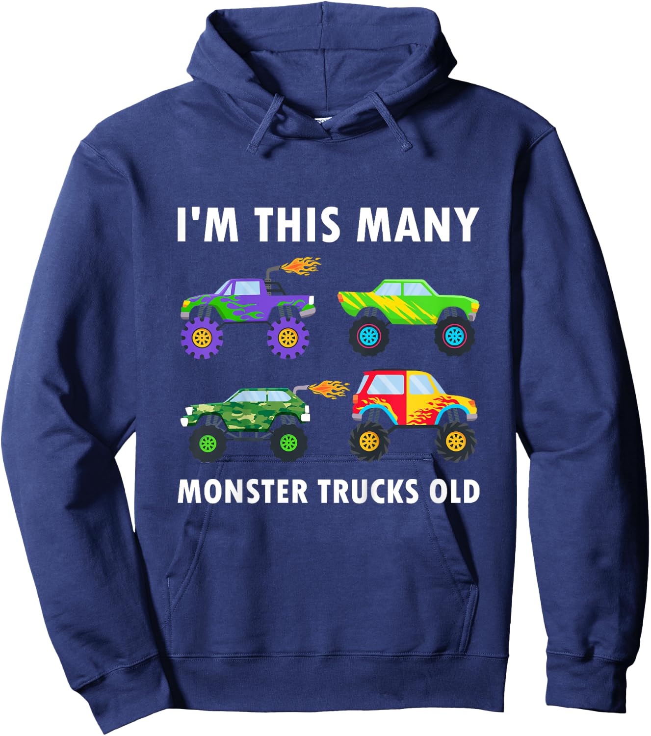Kids 4 Years Old Boy Monster Trucks Old 4th Birthday Kids Hoodie - Hoodie | Navy
