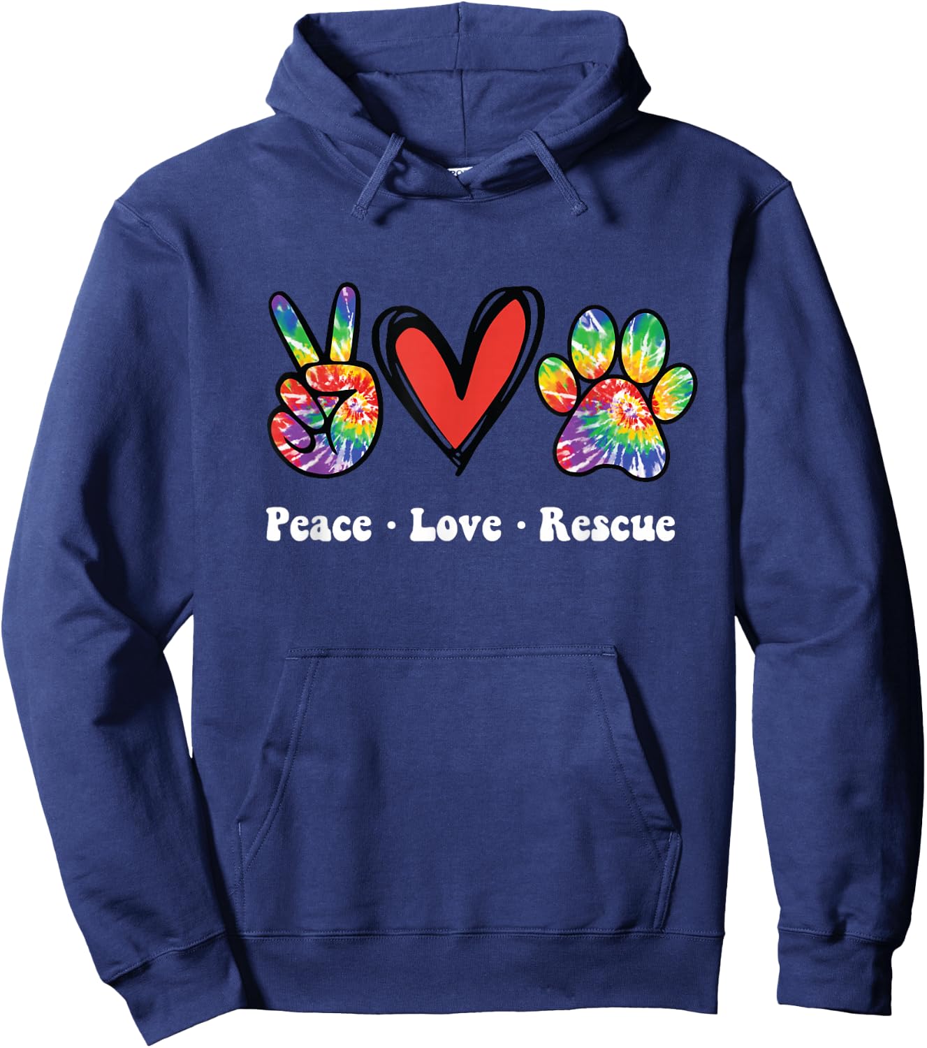 Peace Love and Rescue peace sign heart paw print cat and dog Hoodie - Hoodie | Navy