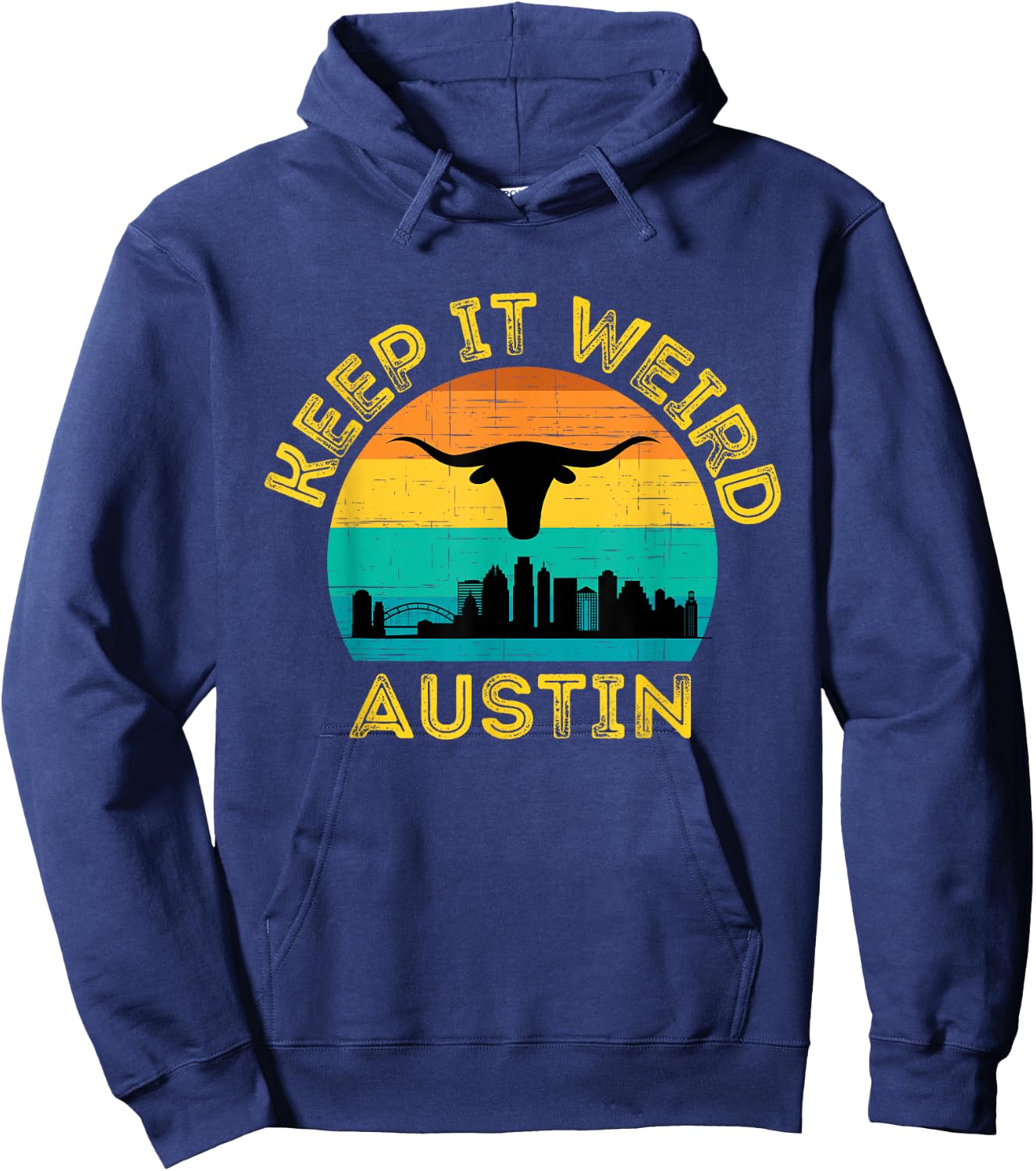 Vintage Austin, Texas Keep It Weird Sunset Hoodie - Hoodie | Navy